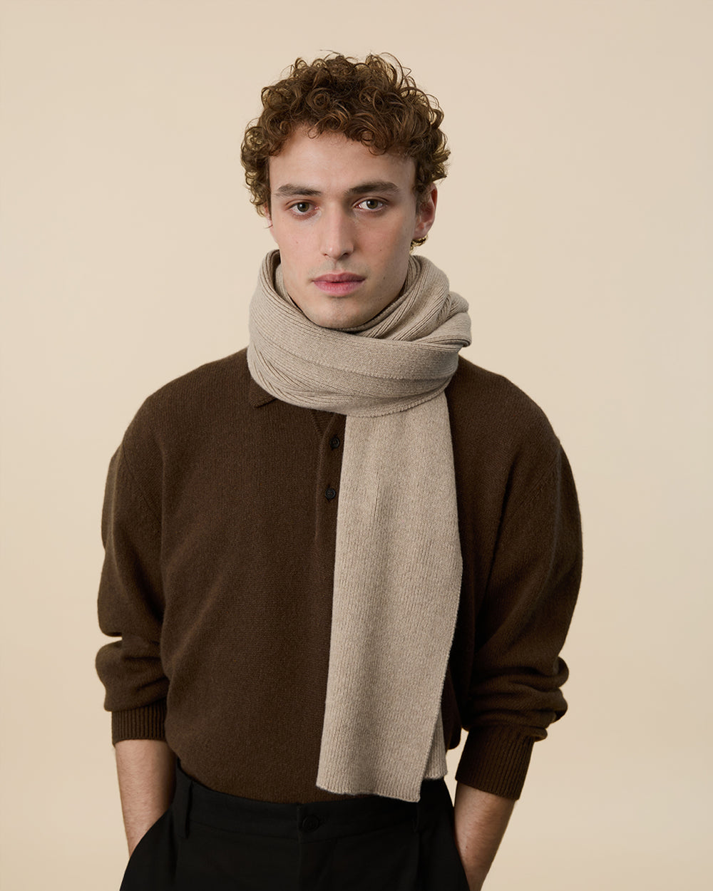 Men's Sand Cashmere Scarf