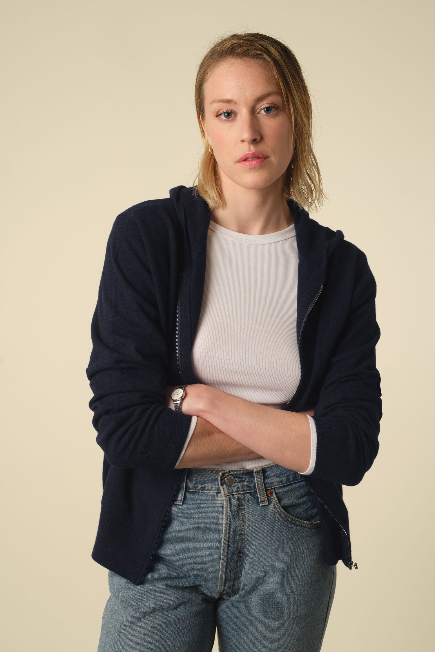 Dark navy lightweight cashmere hoodie 