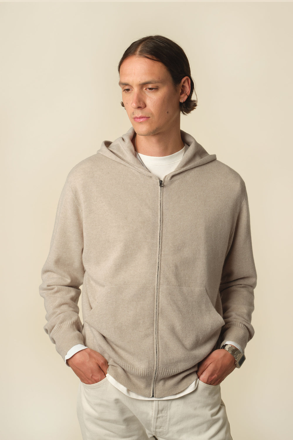 Hoodie cachemire léger Sable homme
