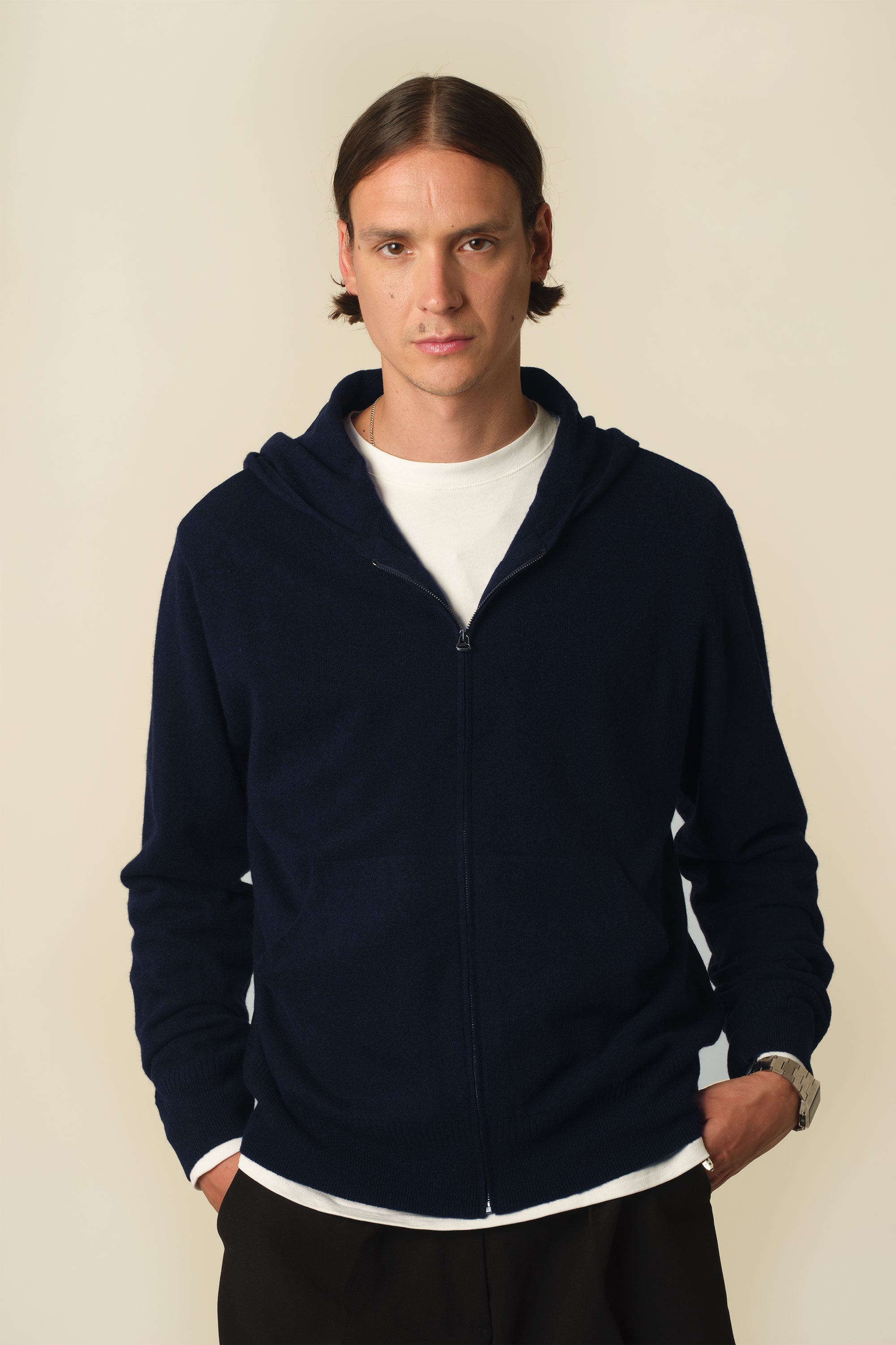 Hoodie cachemire léger Marine foncé homme