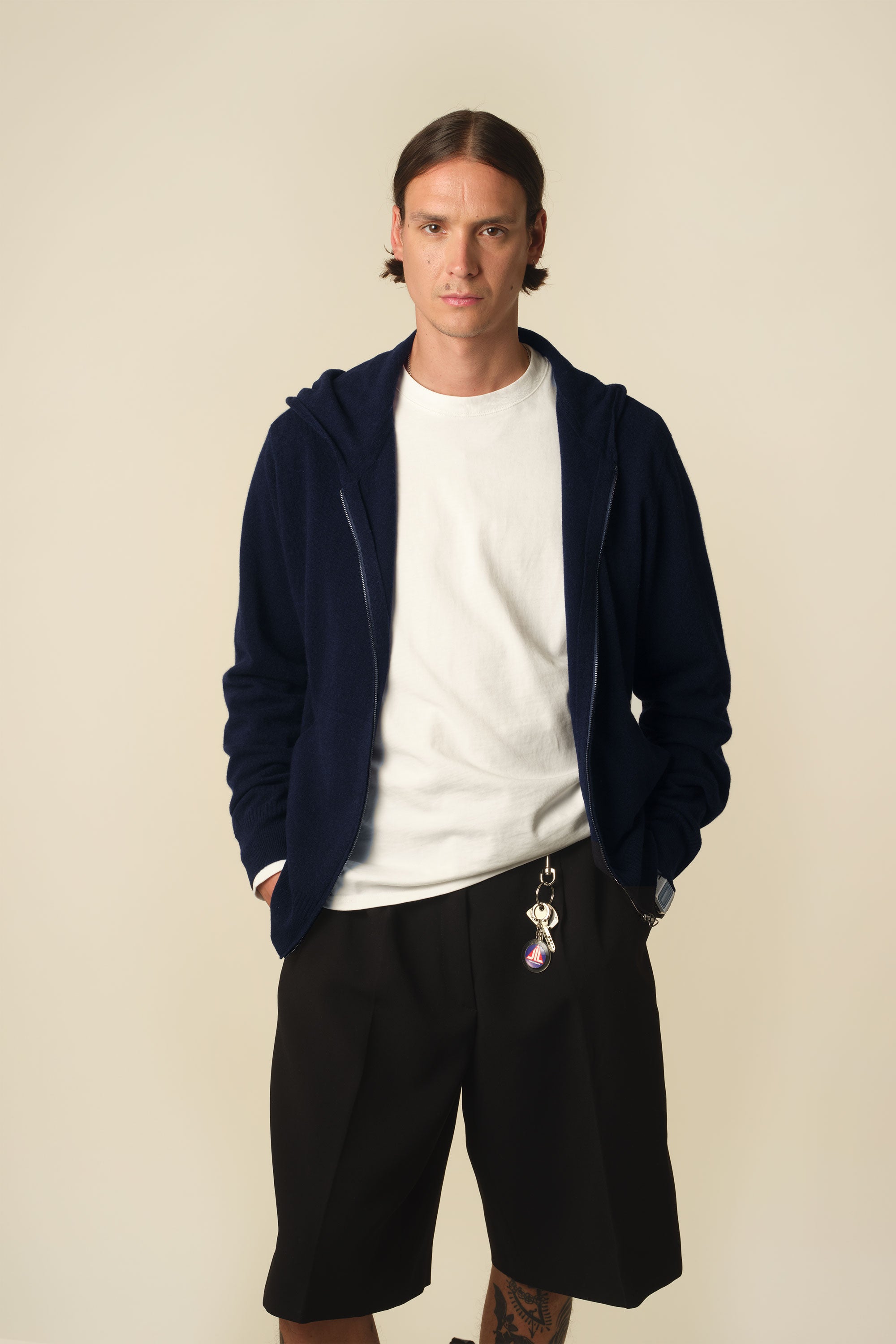 Hoodie cachemire léger Marine foncé homme