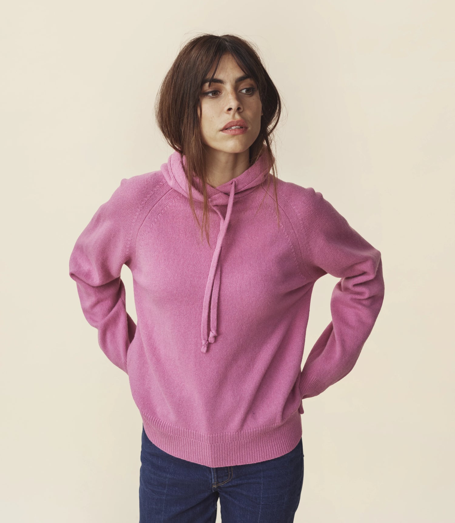 Pull à capuche en laine et cachemire Rose Femme