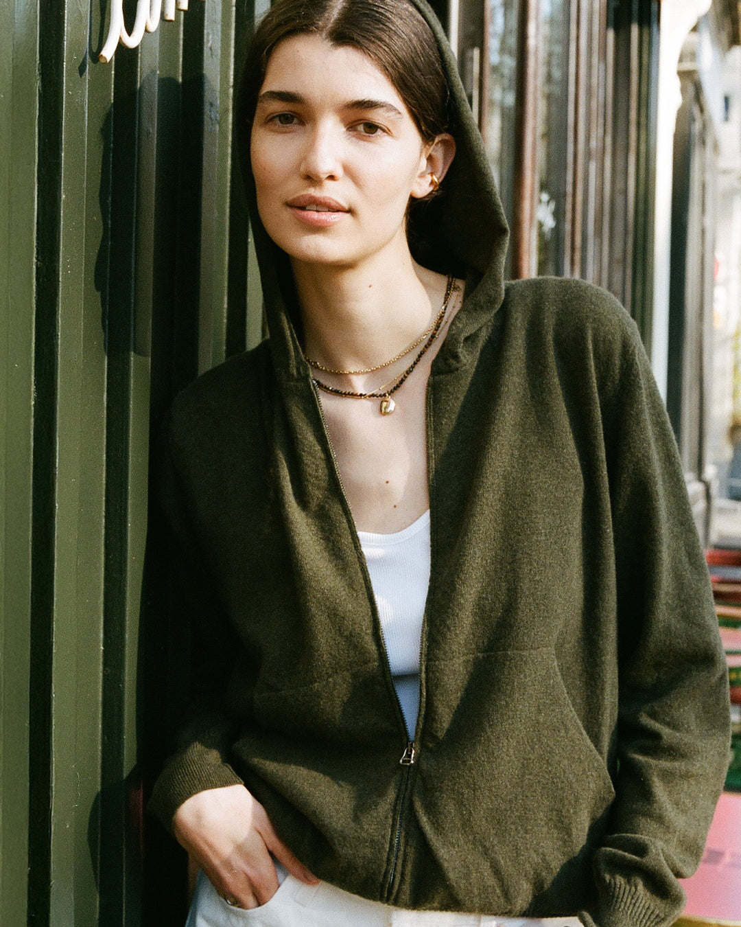 Khaki lightweight cashmere hoodie 