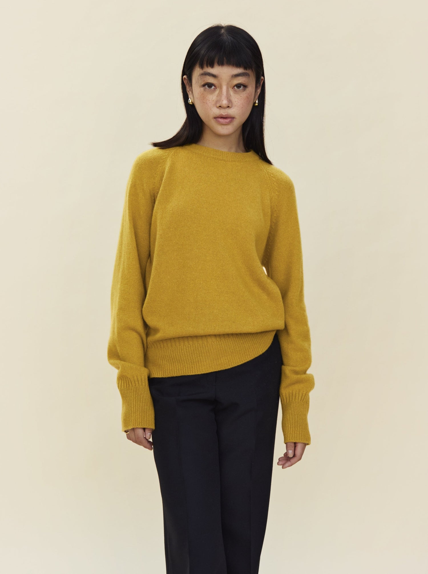 Pull col rond en cachemire Jaune Femme