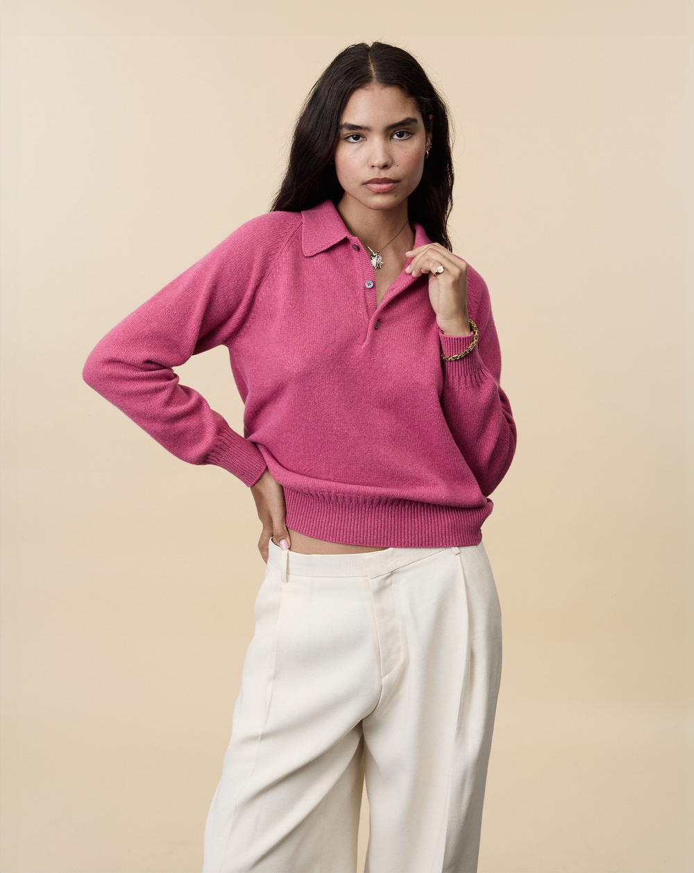 Women's Indian Pink cashmere polo