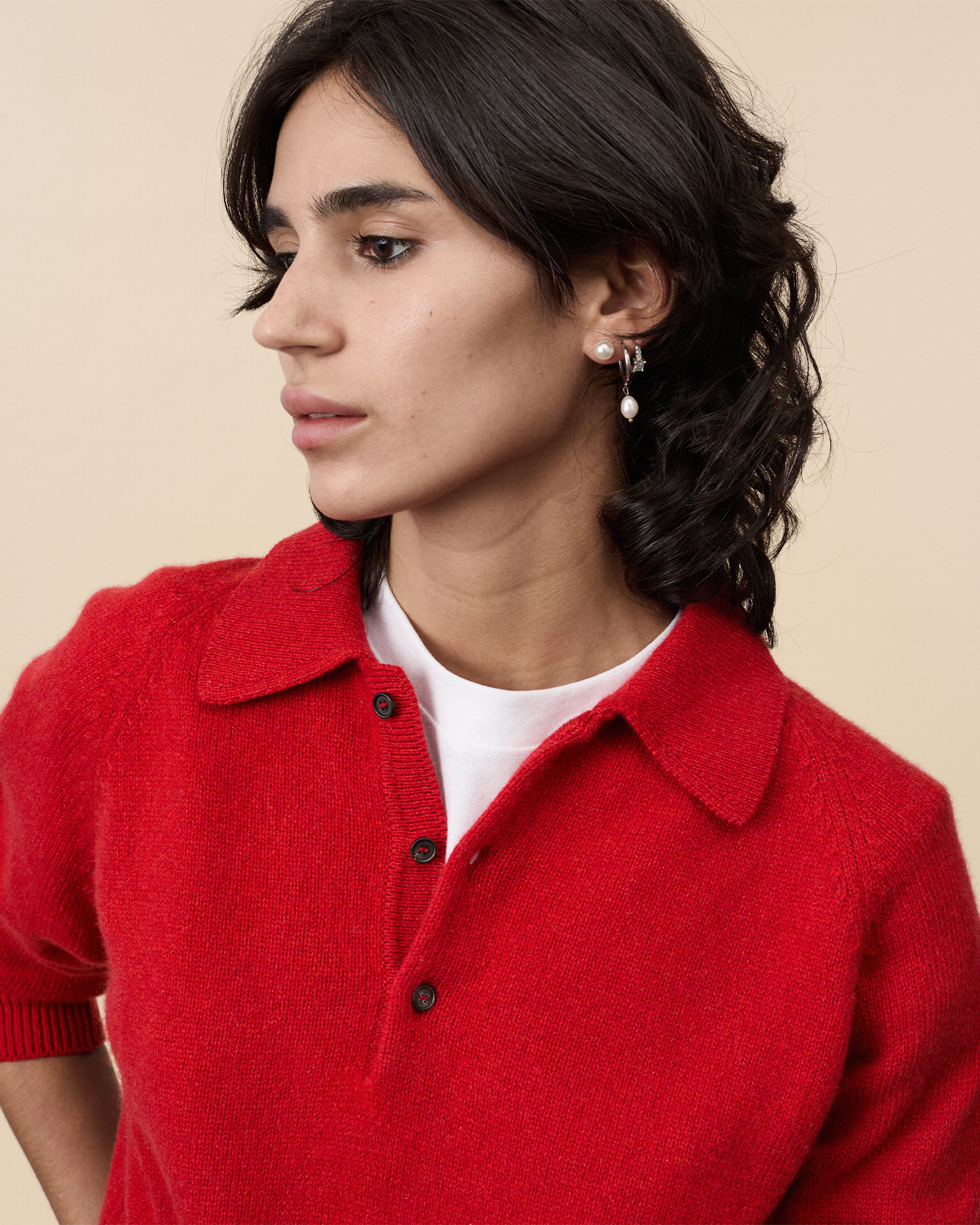 Women's red cashmere polo