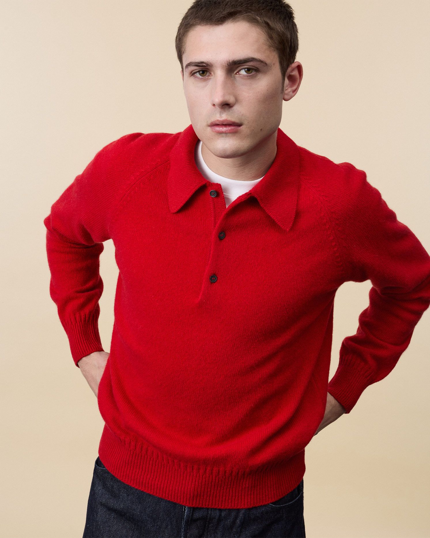 Polo en cachemire Rouge Homme
