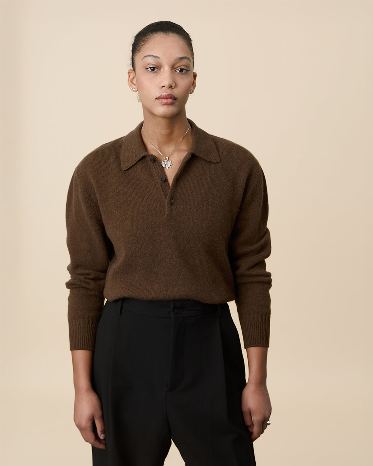 Polo en cachemire Marron Tricot x Sabah Femme