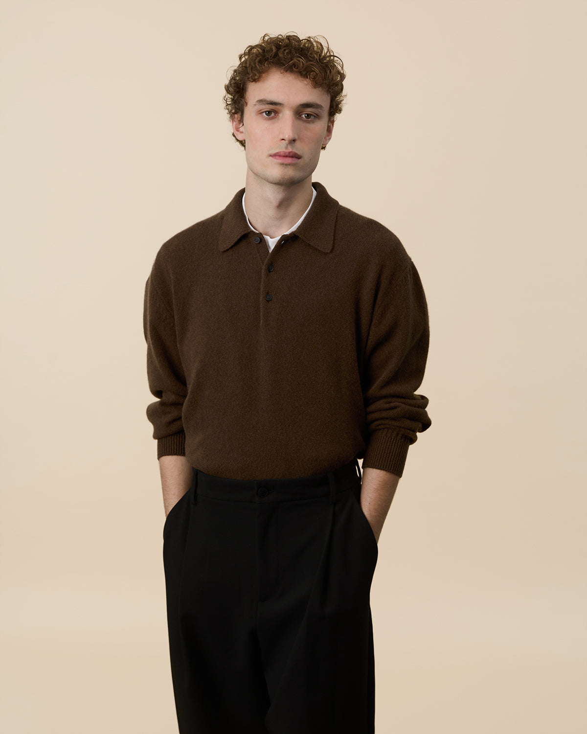 Polo en cachemire Marron Tricot x Sabah Homme