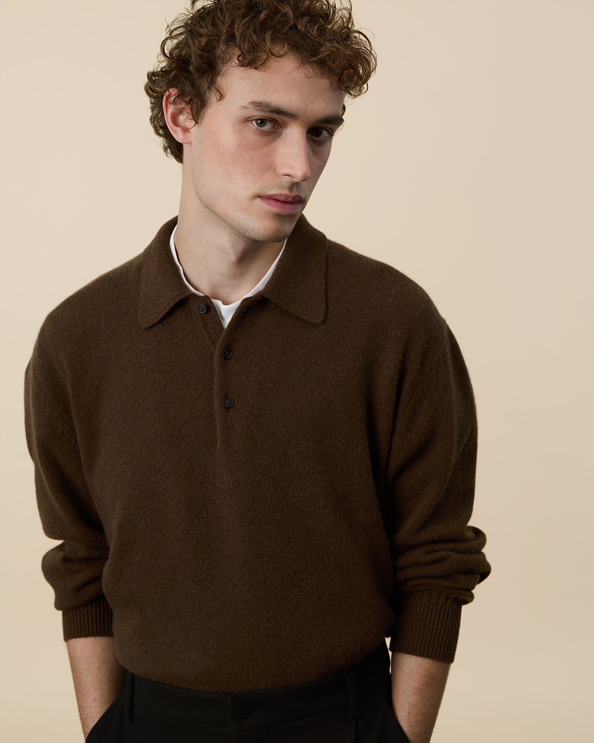Polo en cachemire Marron Tricot x Sabah Homme