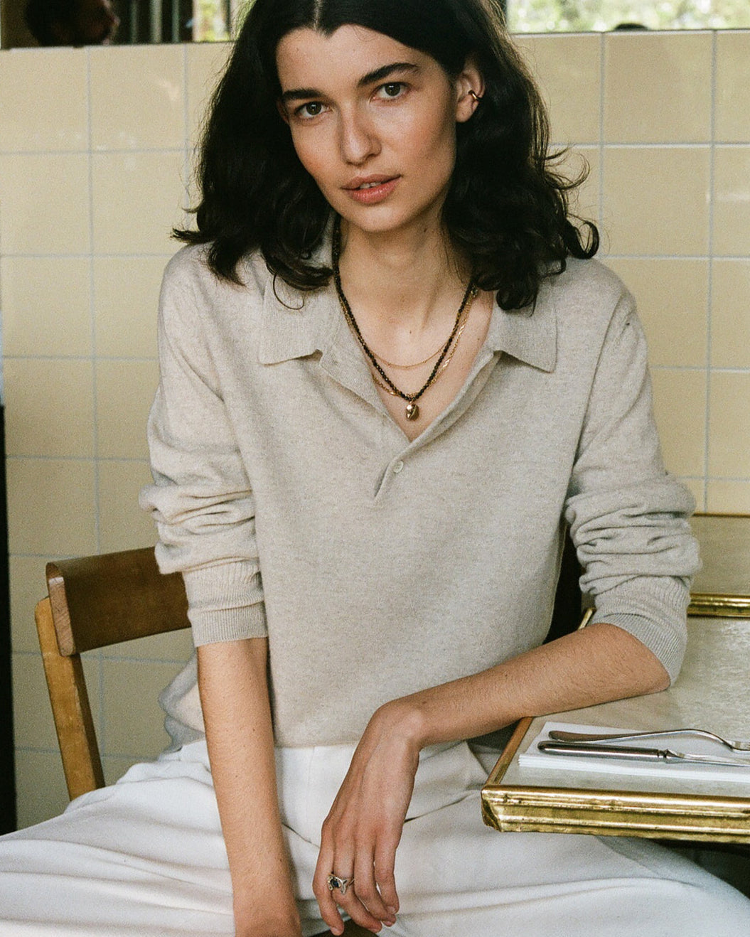 Polo cachemire léger Sable femme - Tricot