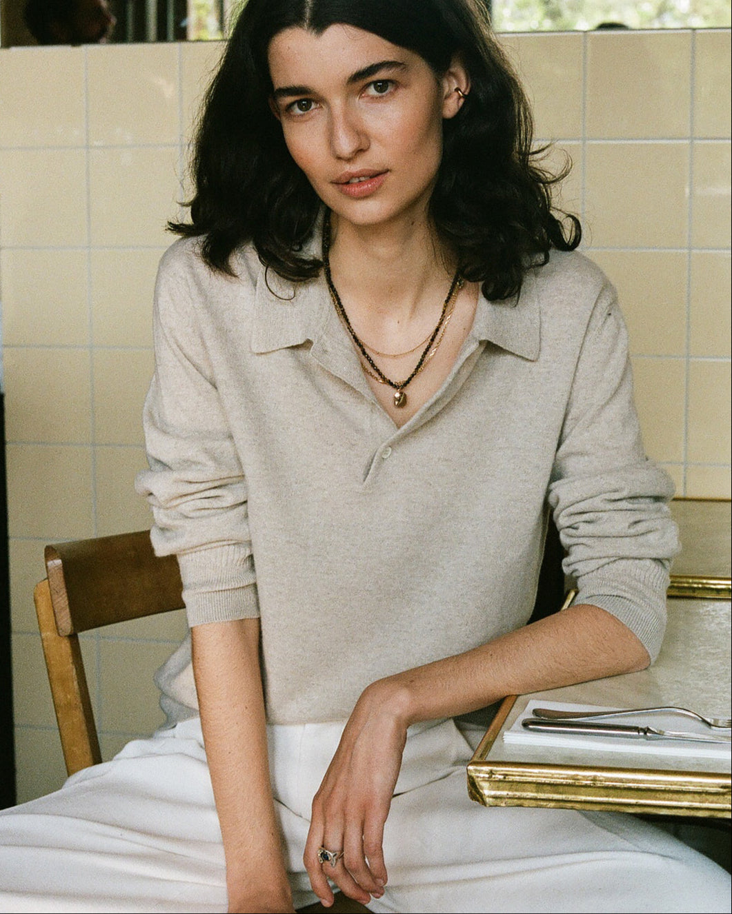 Polo cachemire léger Sable femme
