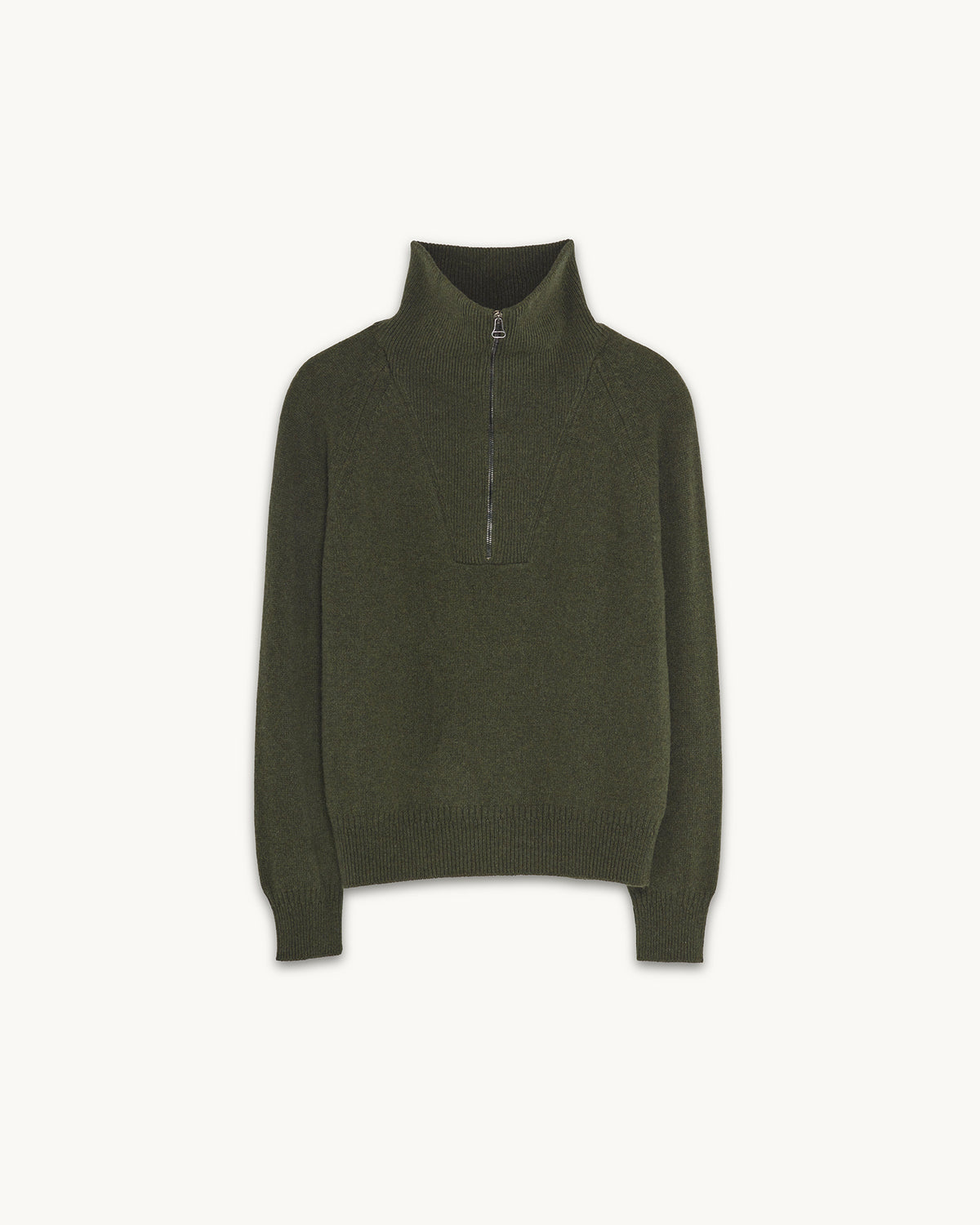 Pull col zippé en cachemire Kaki Homme