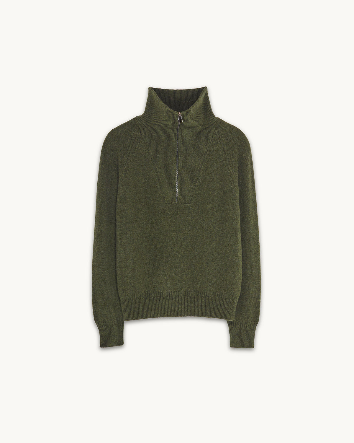 Pull col zippé en cachemire Kaki Femme