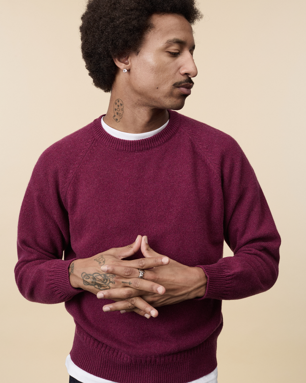 Pull col rond en cachemire Bordeaux Homme