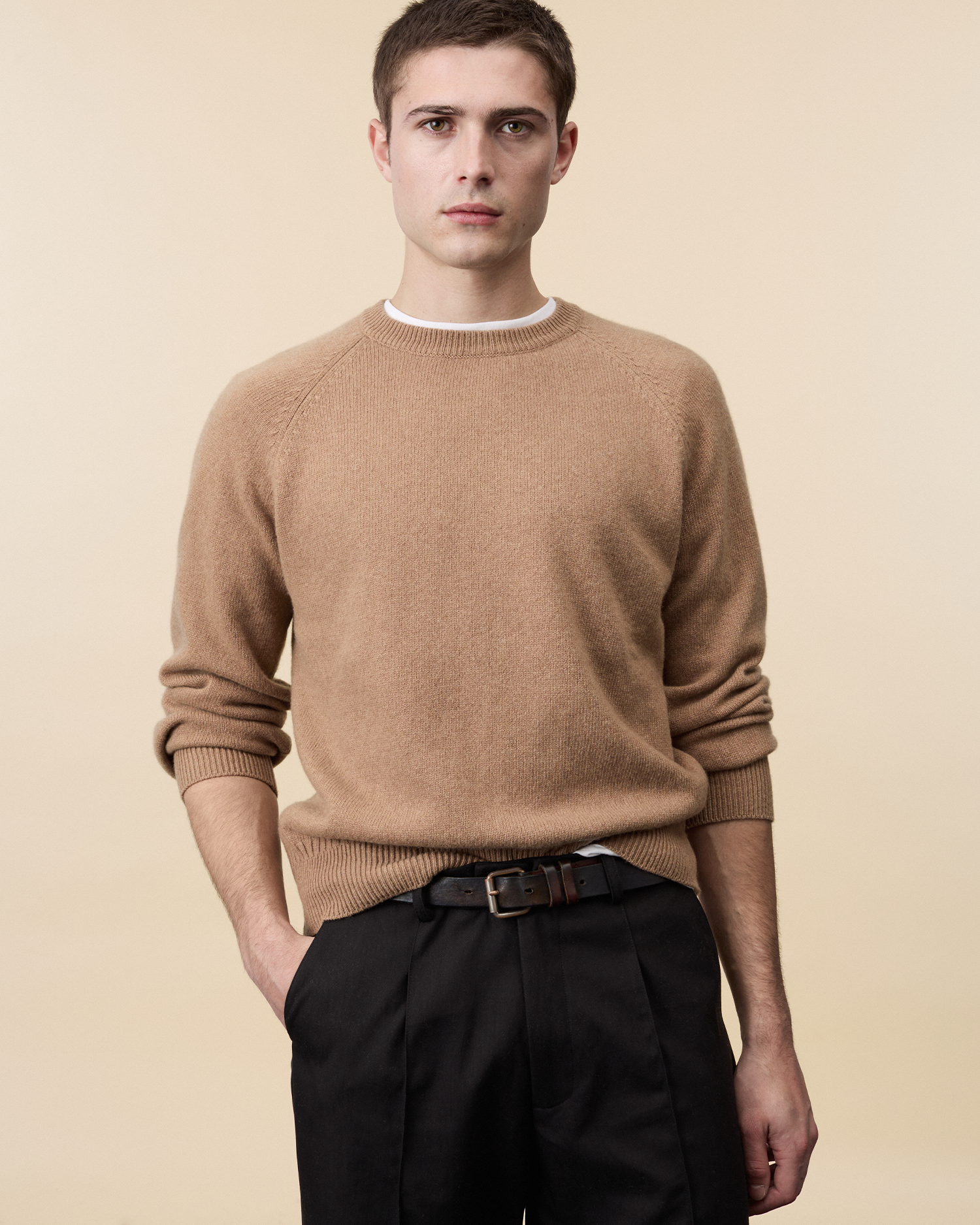 Camel Men's crewneck cashmere sweater