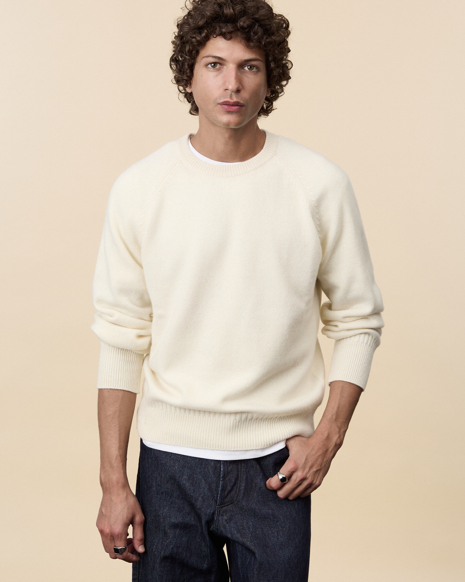 Pull col rond en cachemire Blanc Homme