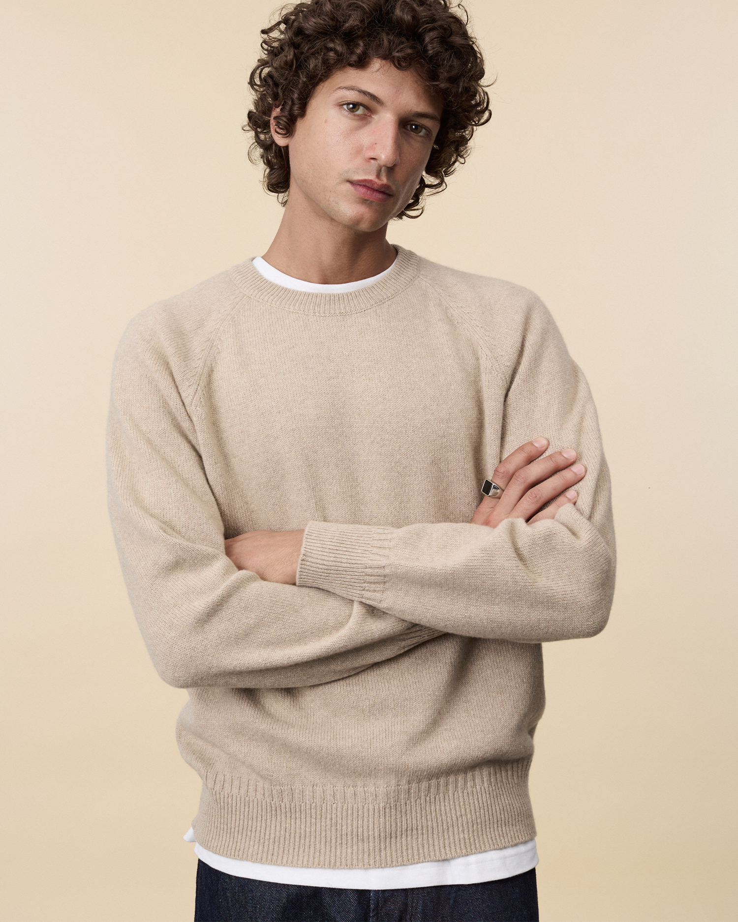 Men's Sand cashmere crewneck