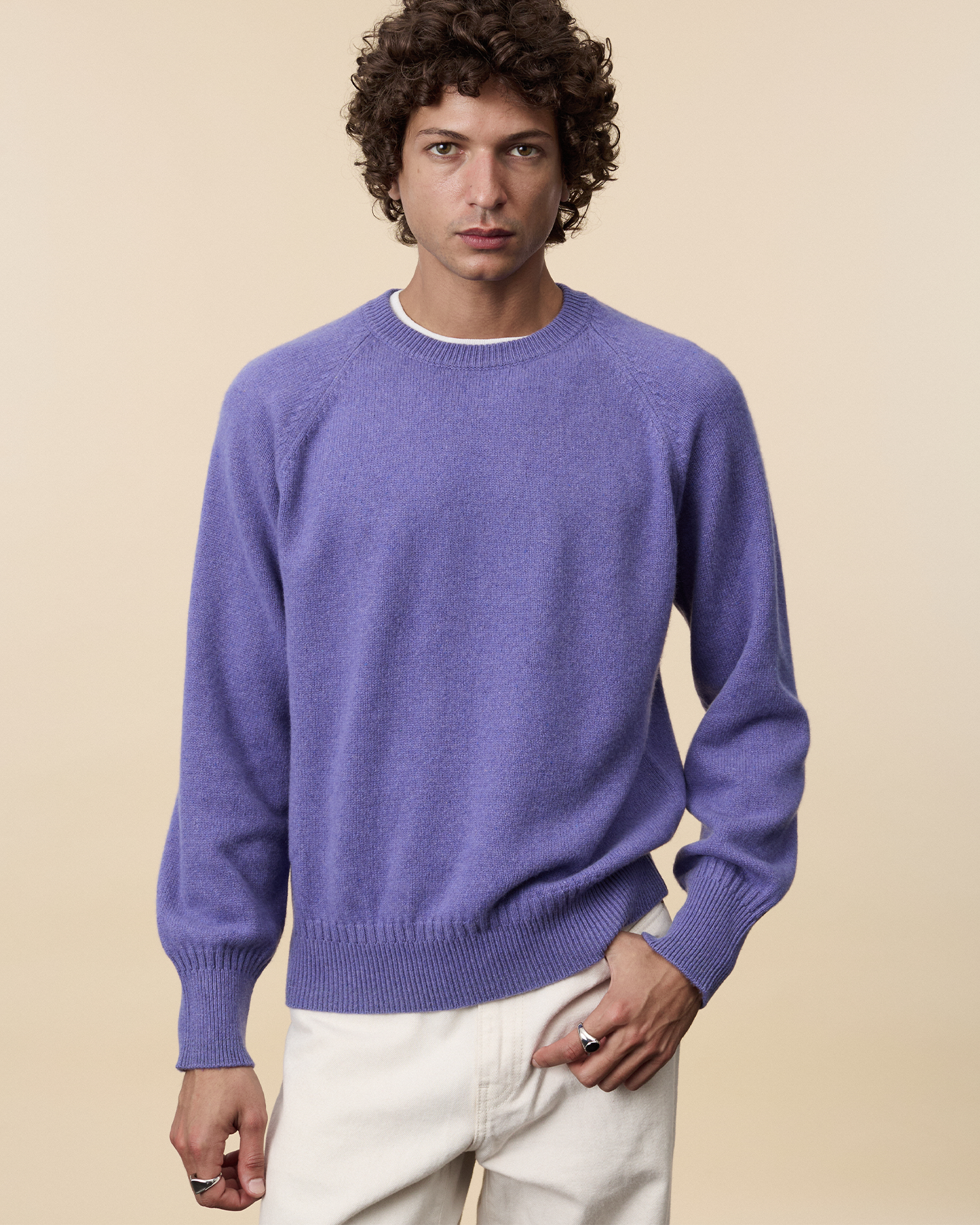 Pull col rond en cachemire Violet Homme