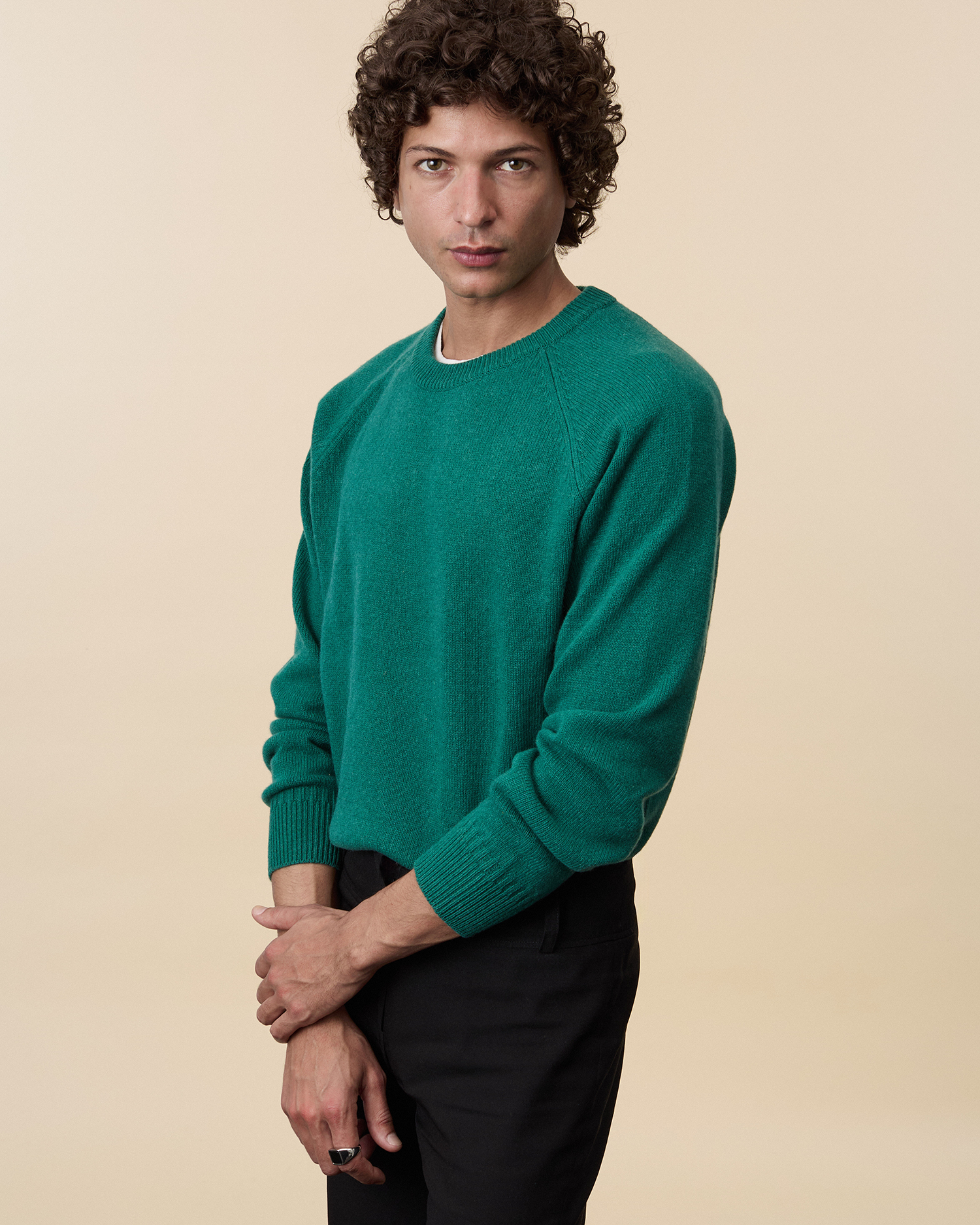 Pull col rond en cachemire Vert bouteille Homme