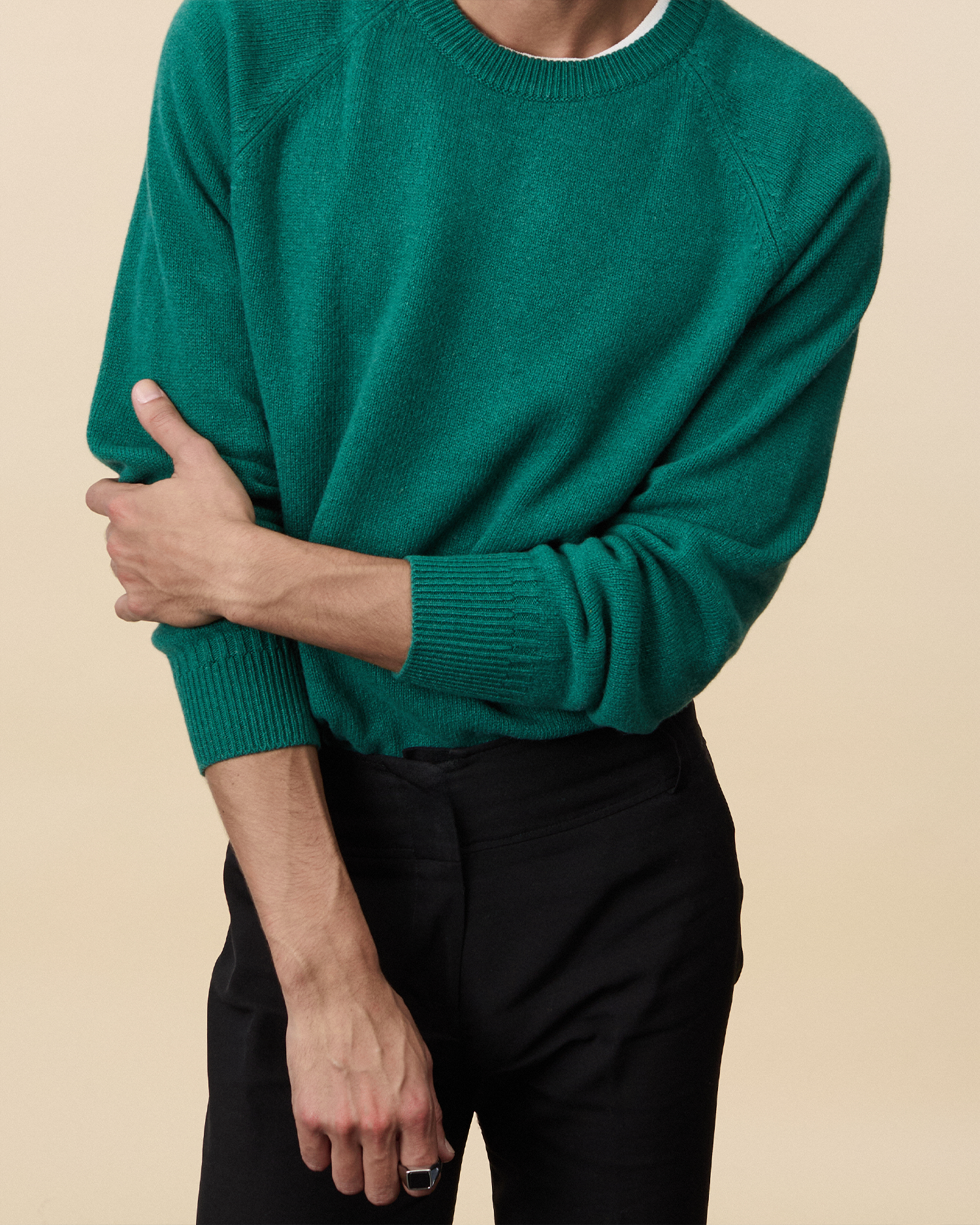 Pull col rond en cachemire Vert bouteille Homme