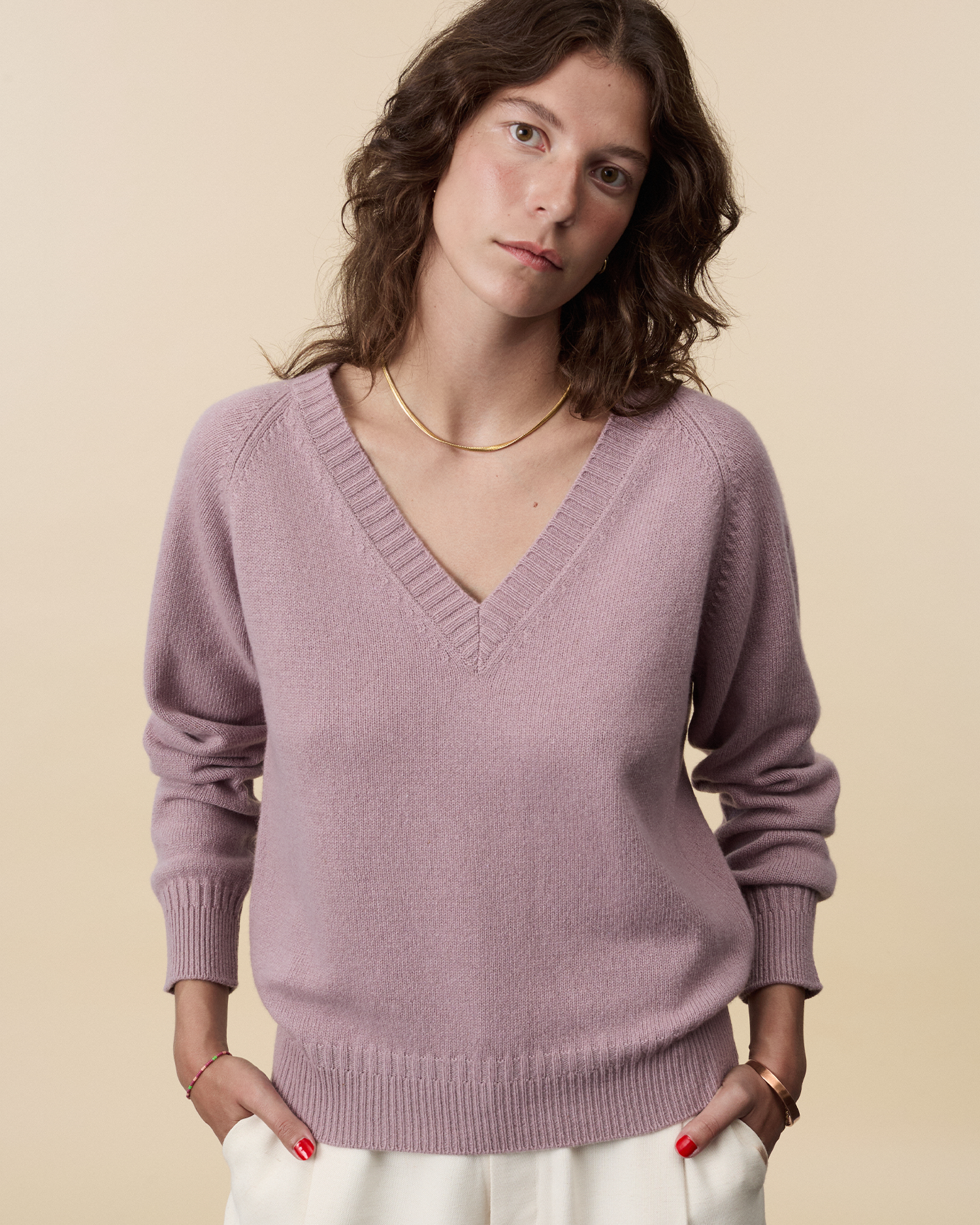 Women's Pink Cashmere V-Neck