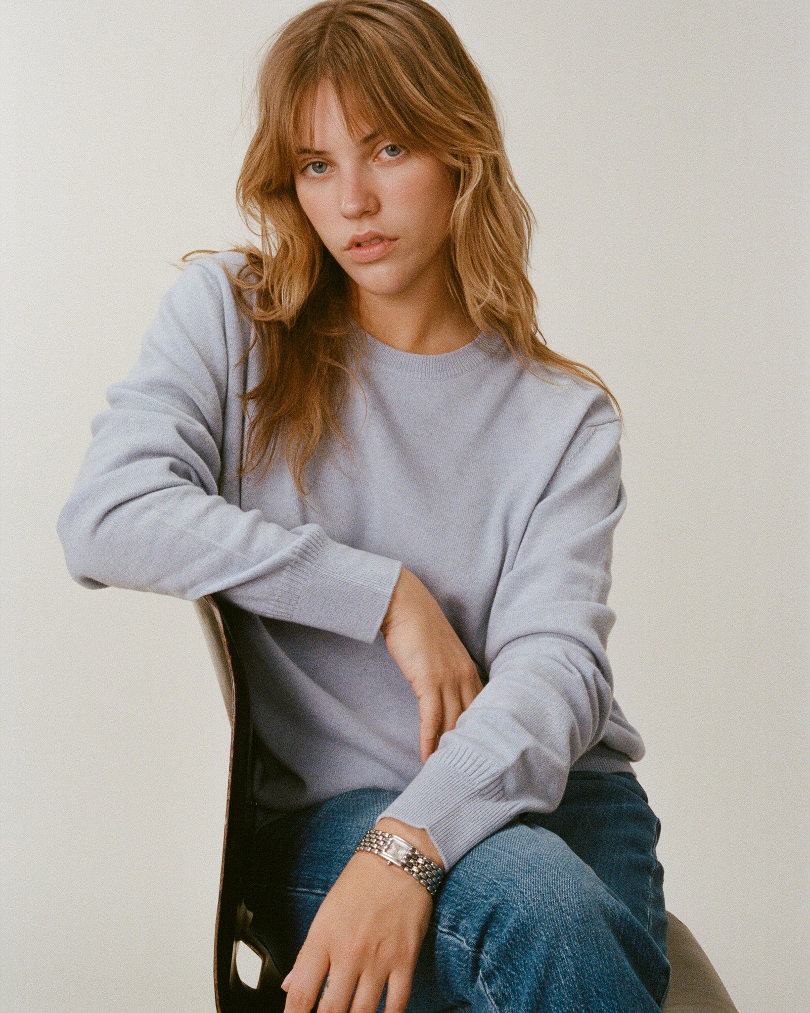 Women's sky blue light cashmere crewneck