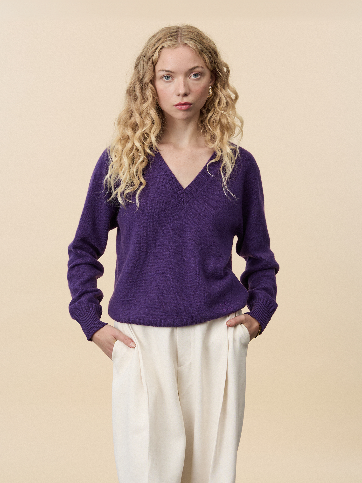 Women's Léo Purple Cashmere V-Neck