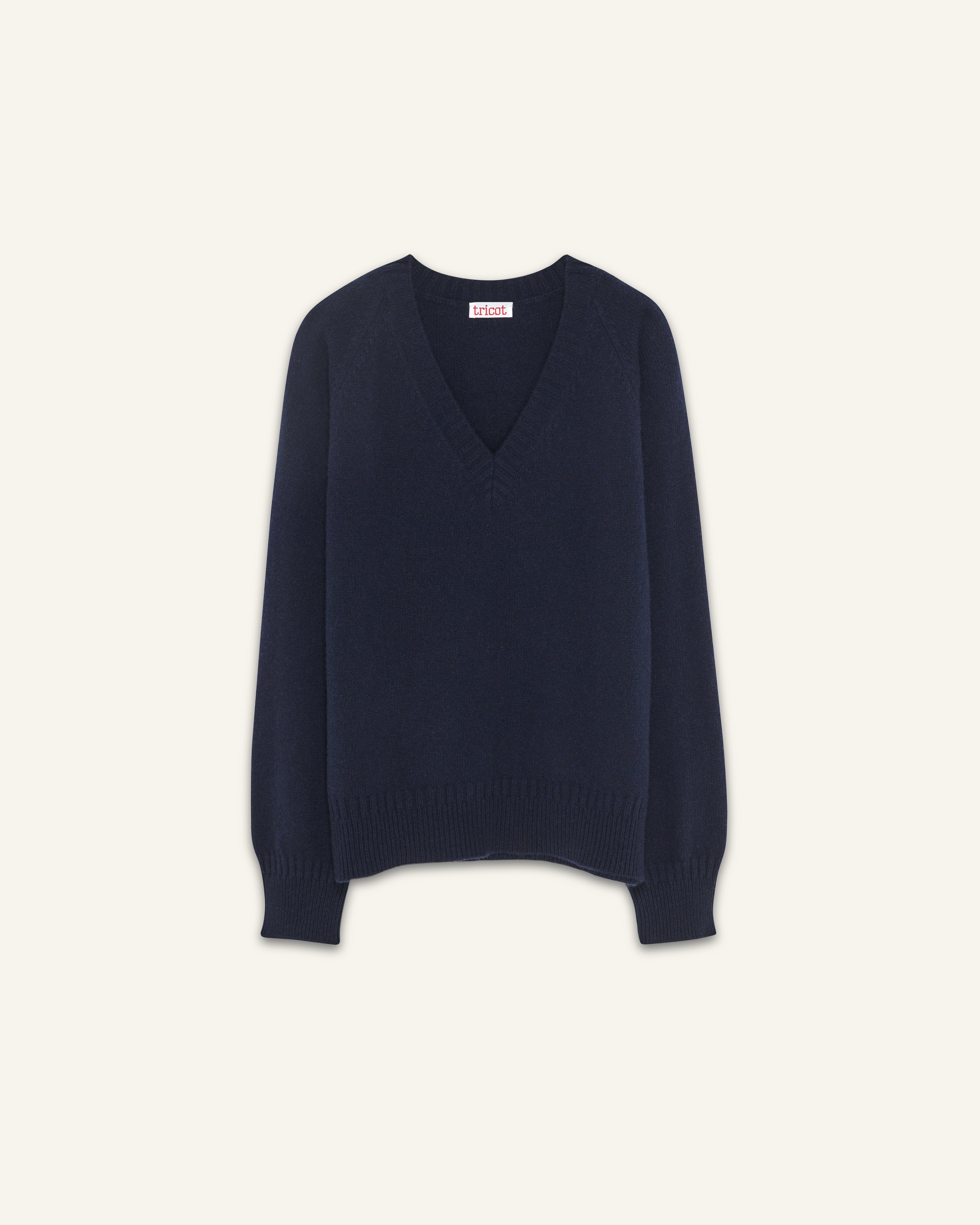 Women's navy cashmere V-neck