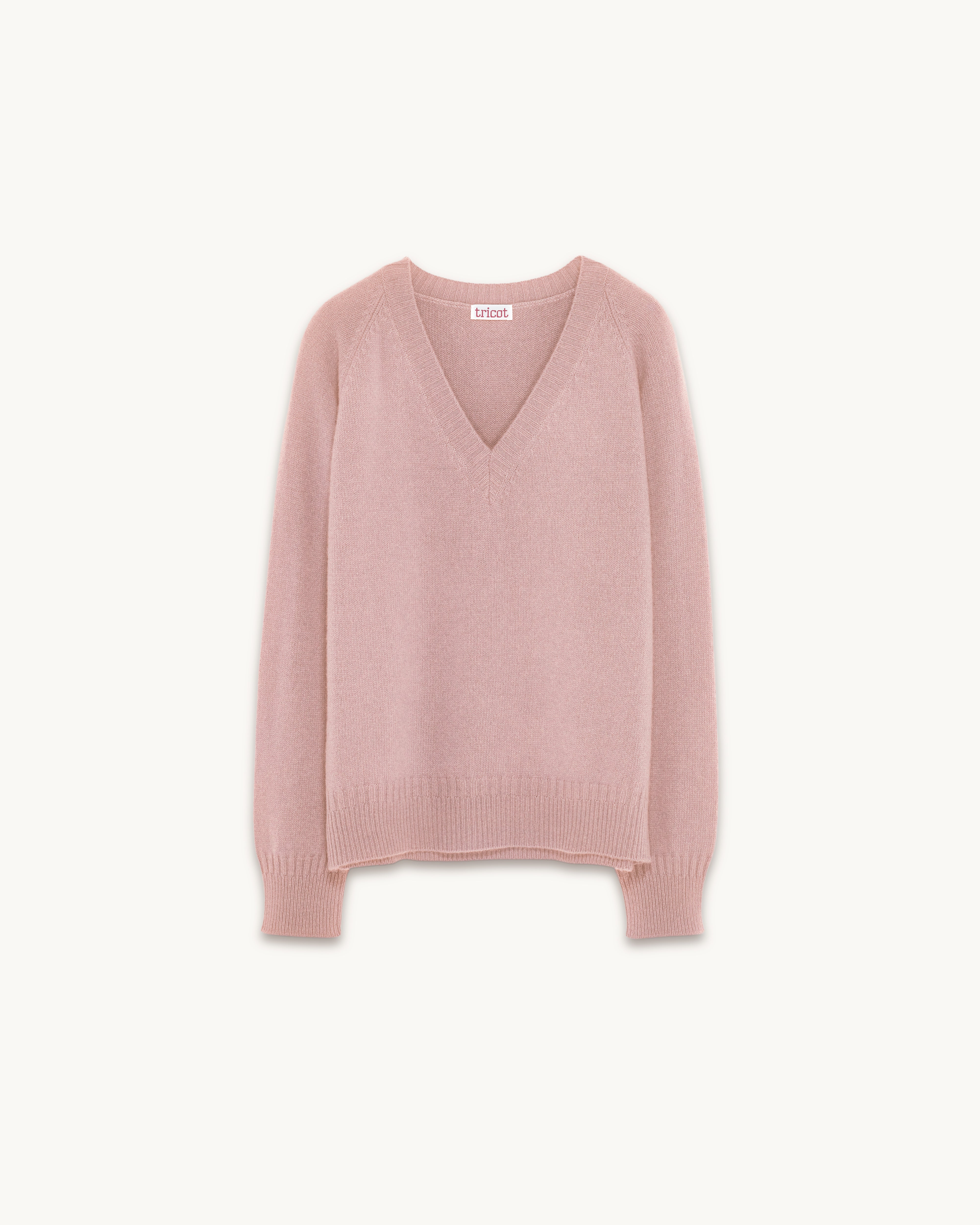 Women's light pink cashmere V-neck