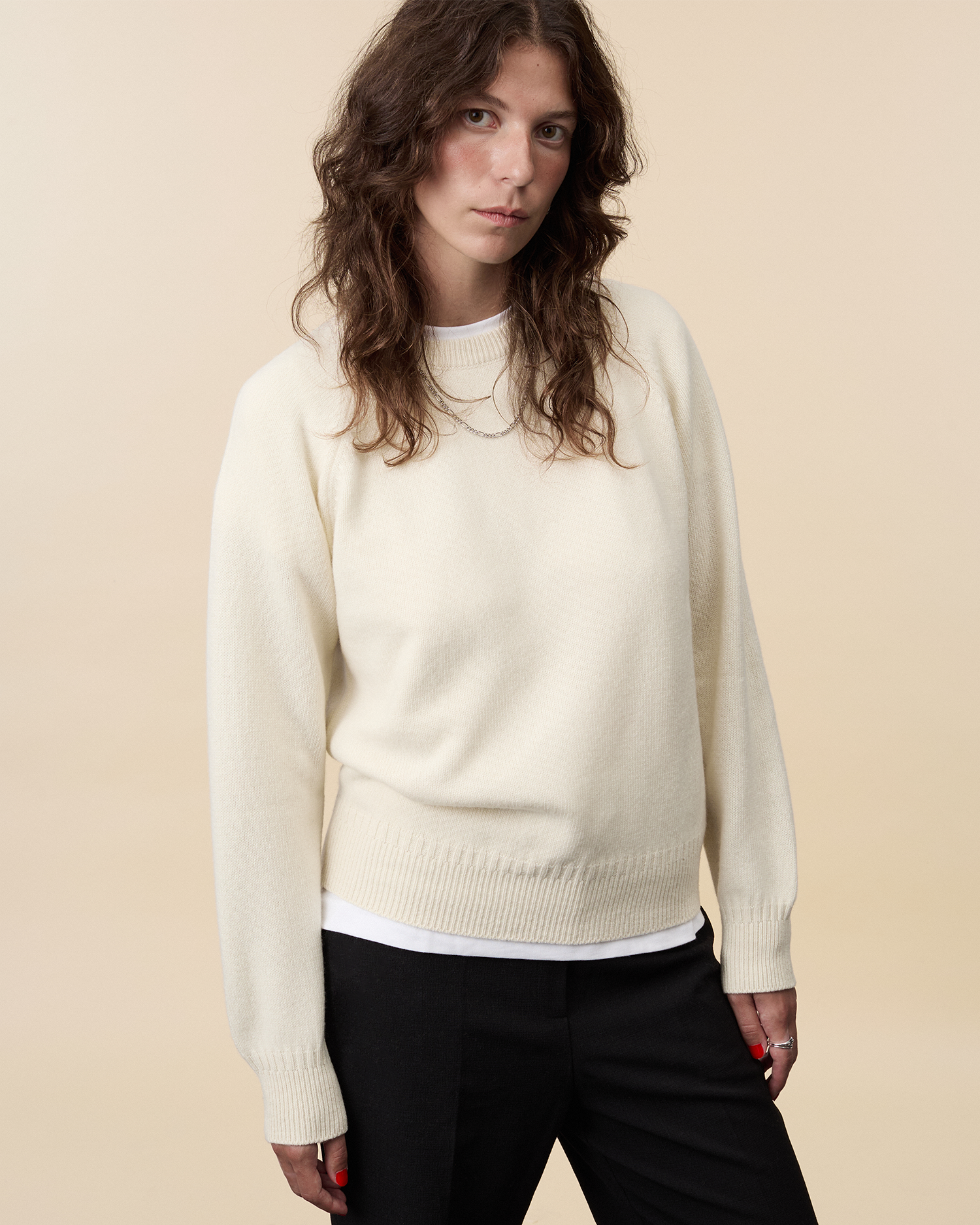 Pull col rond en cachemire Blanc Femme