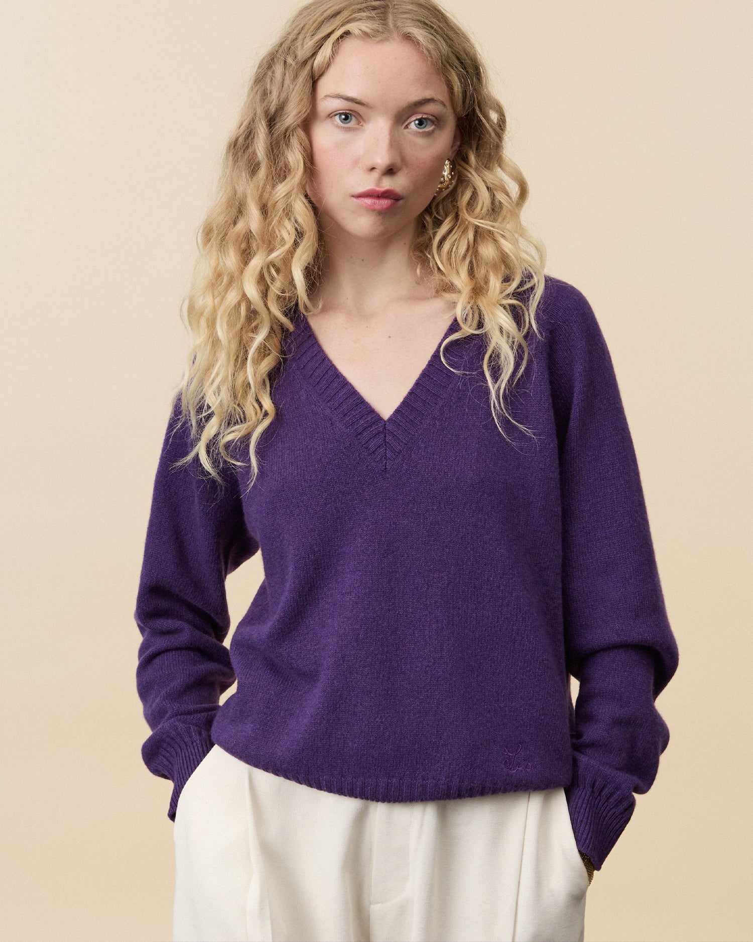 Women's Léo Purple Cashmere V-Neck