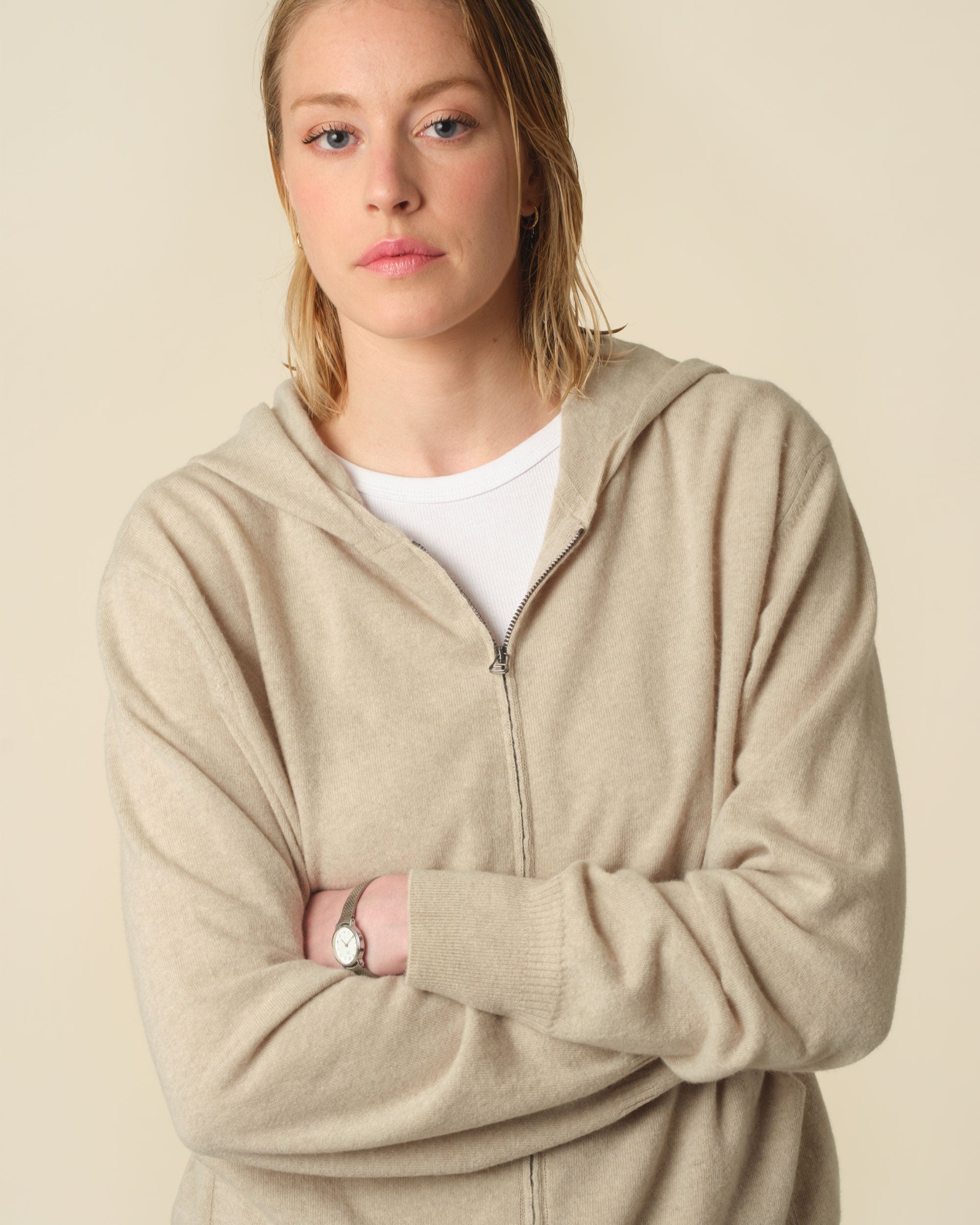 Hoodie cachemire léger Sable femme