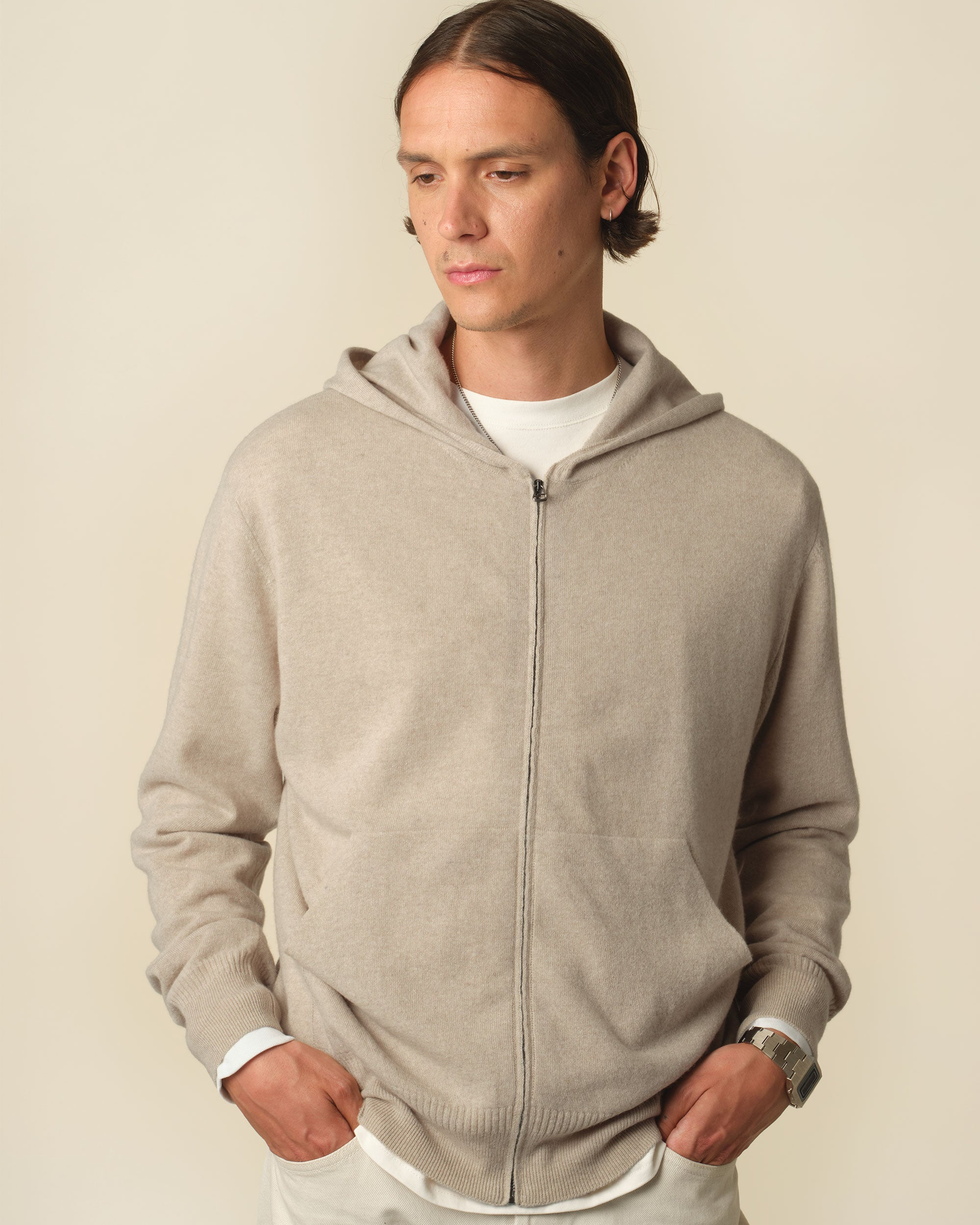 Hoodie cachemire léger Sable homme