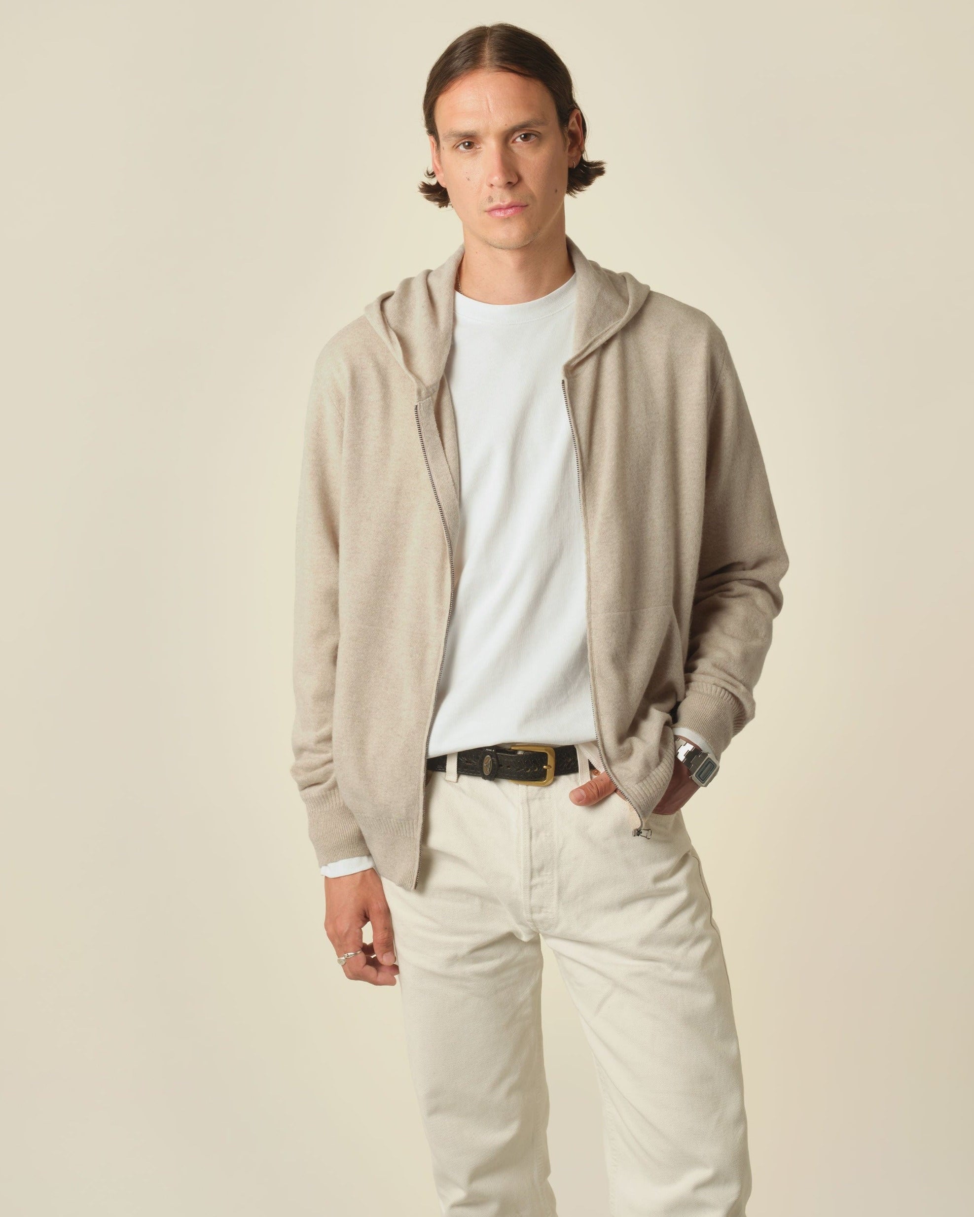 Hoodie cachemire léger Sable homme