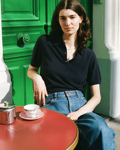 Petit Polo cachemire léger Marine femme