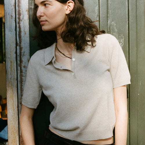 ﻿tricot Petit Polo cachemire léger Sable femme – Tricot