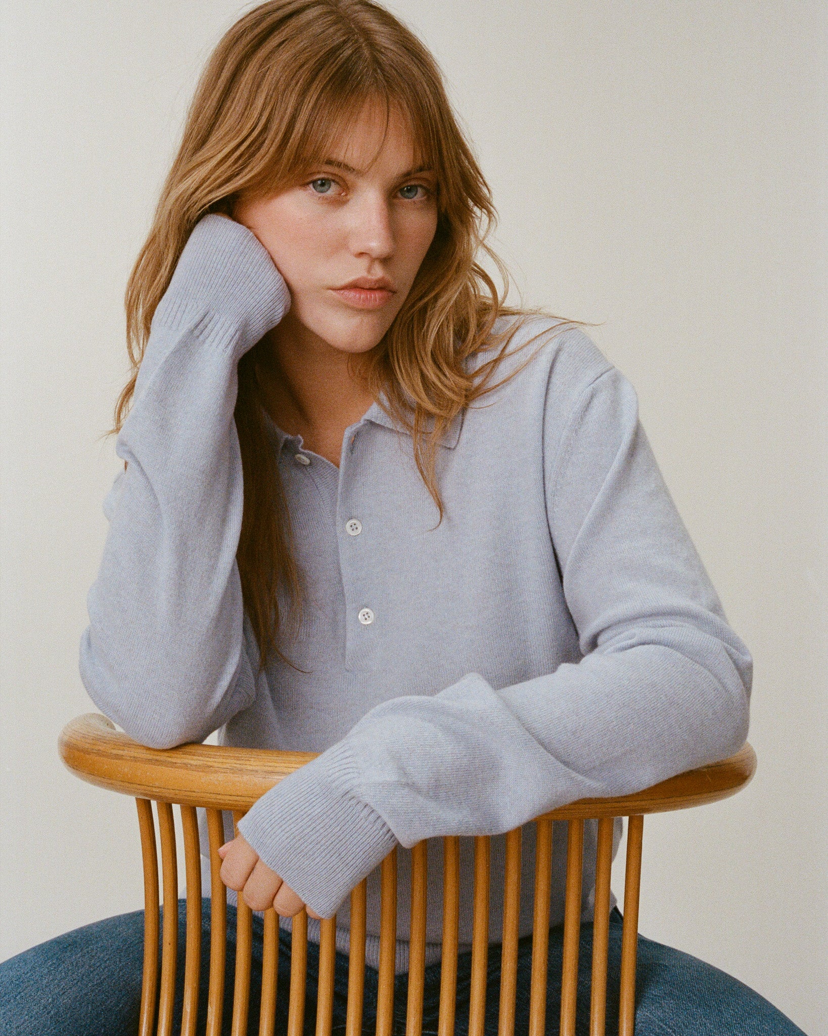 Women’s Lightweight Cashmere Polo – Sky Blue