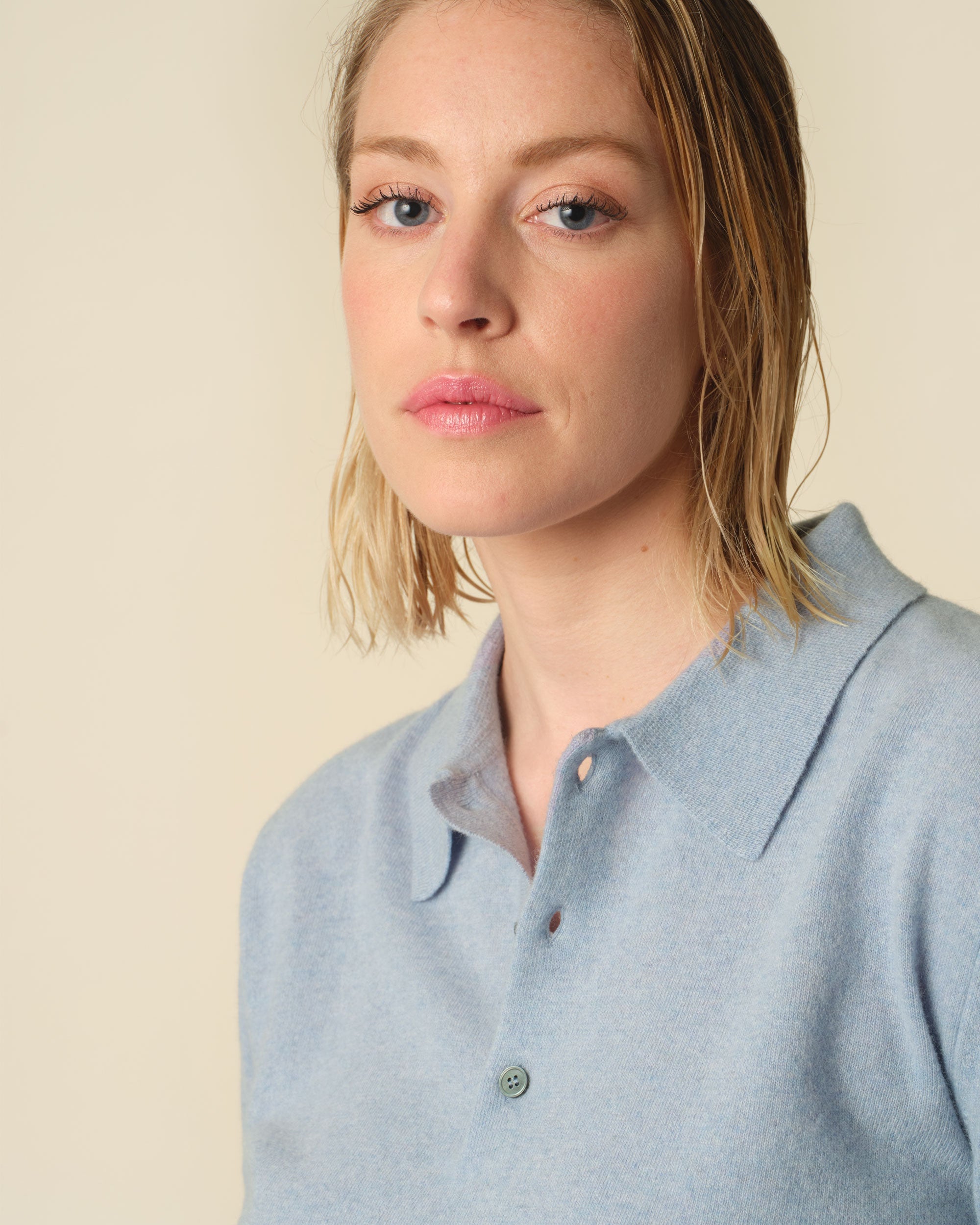 Polo cachemire léger Bleu ciel femme