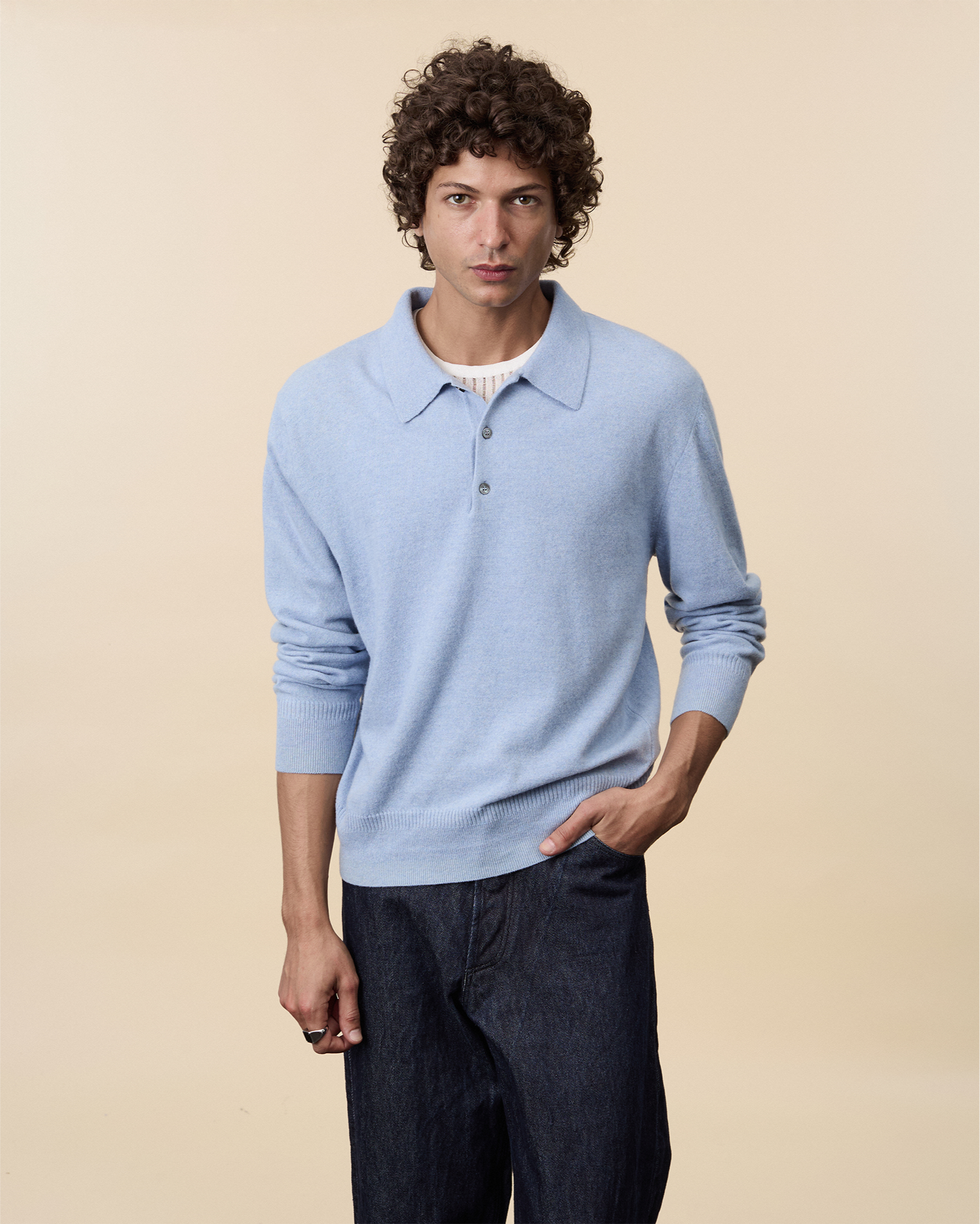 Polo cachemire léger Bleu ciel homme