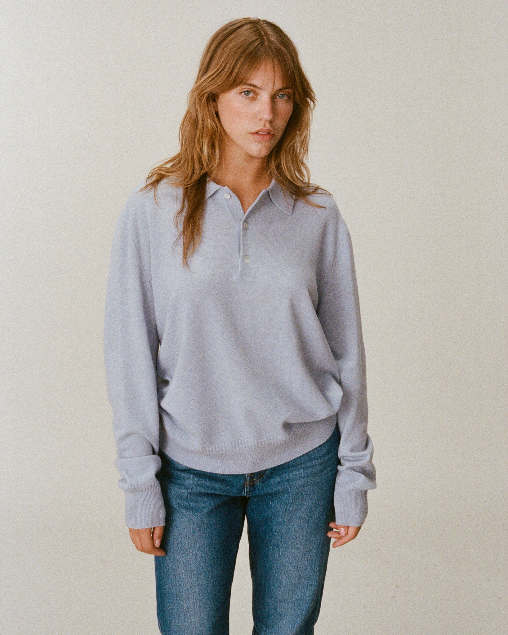 Women’s Lightweight Cashmere Polo – Sky Blue