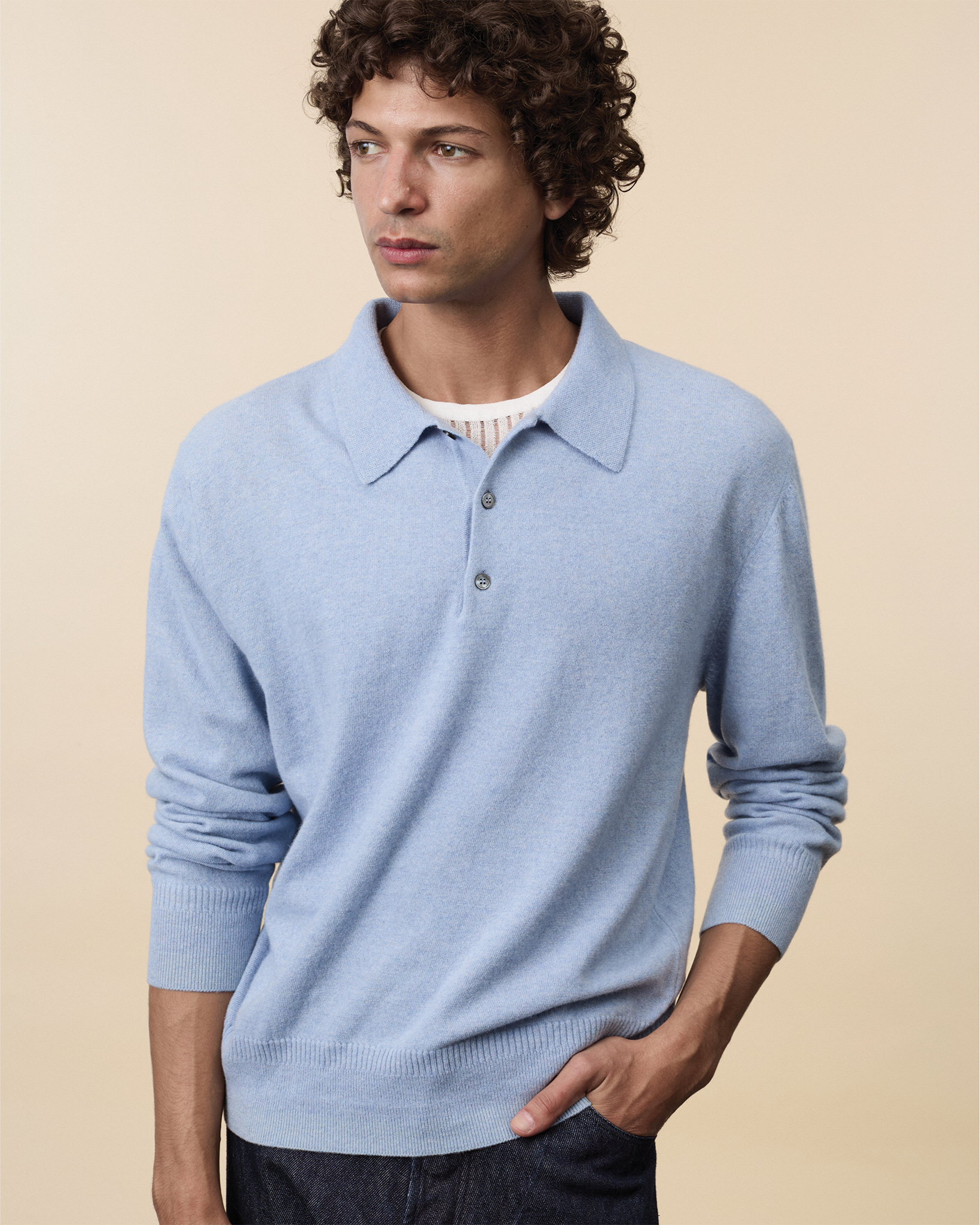 Polo cachemire léger Bleu ciel homme