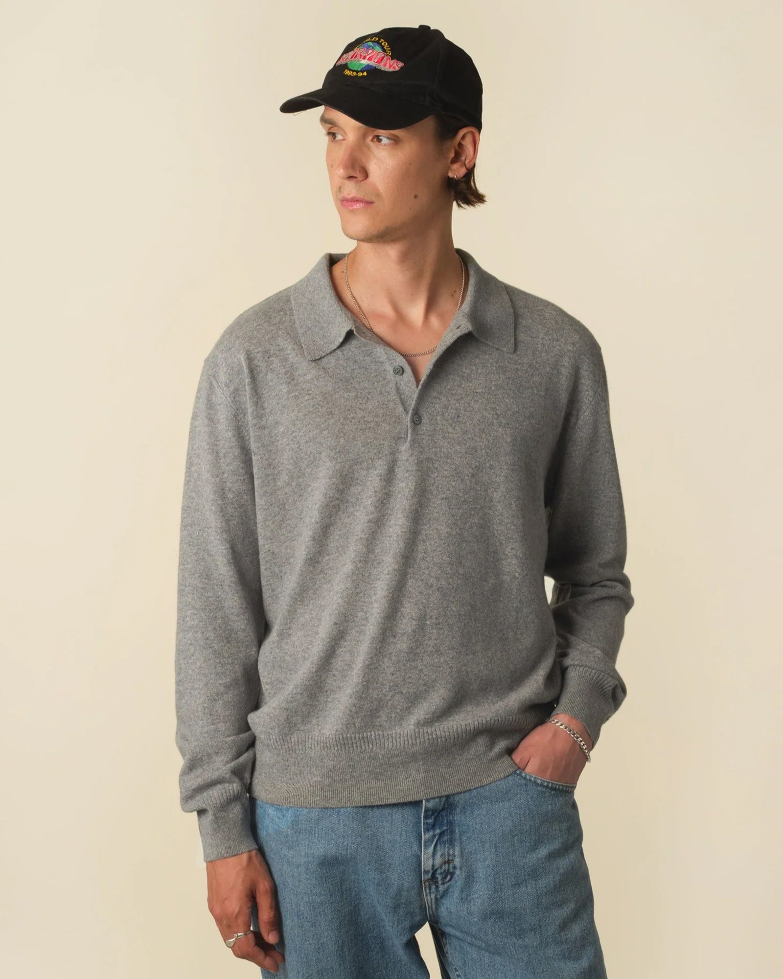 Polo cachemire léger Gris clair homme