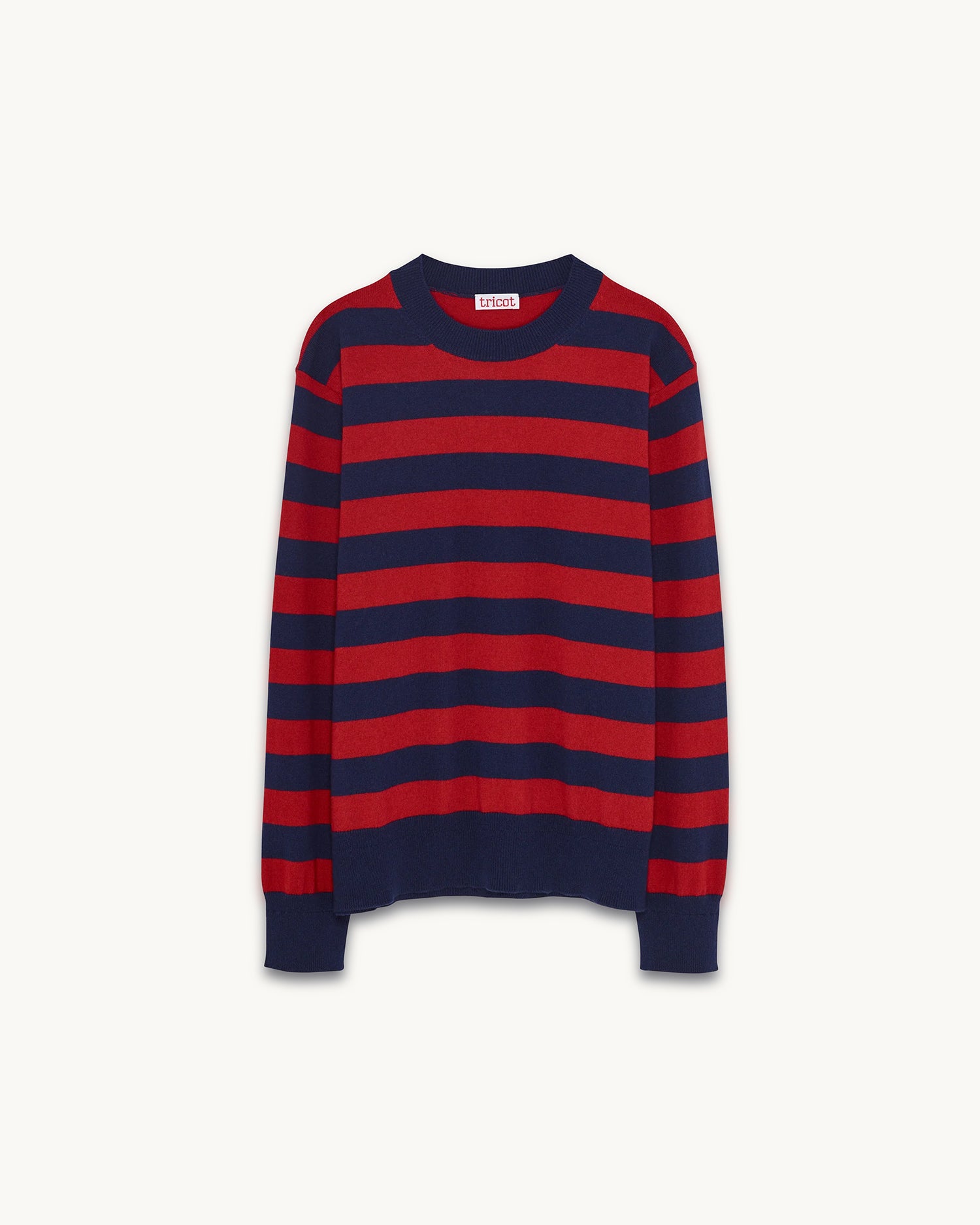 Col rond cachemire et coton Marine et rouge Femme