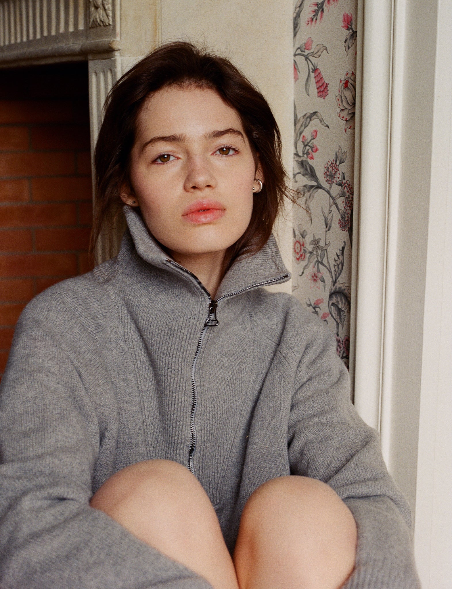 Pull col zippé en cachemire Gris Femme - Tricot