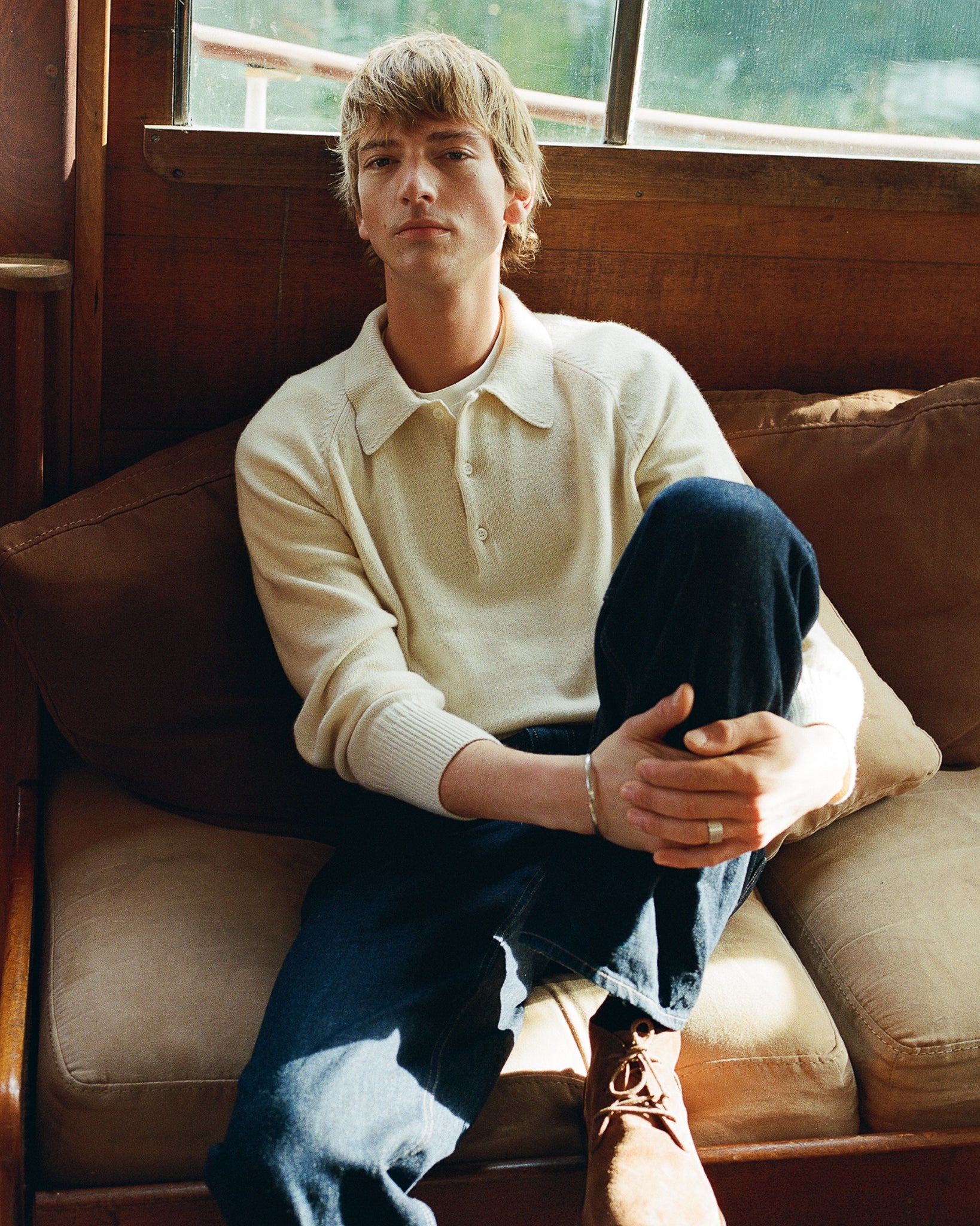 Men's off-white cashmere polo