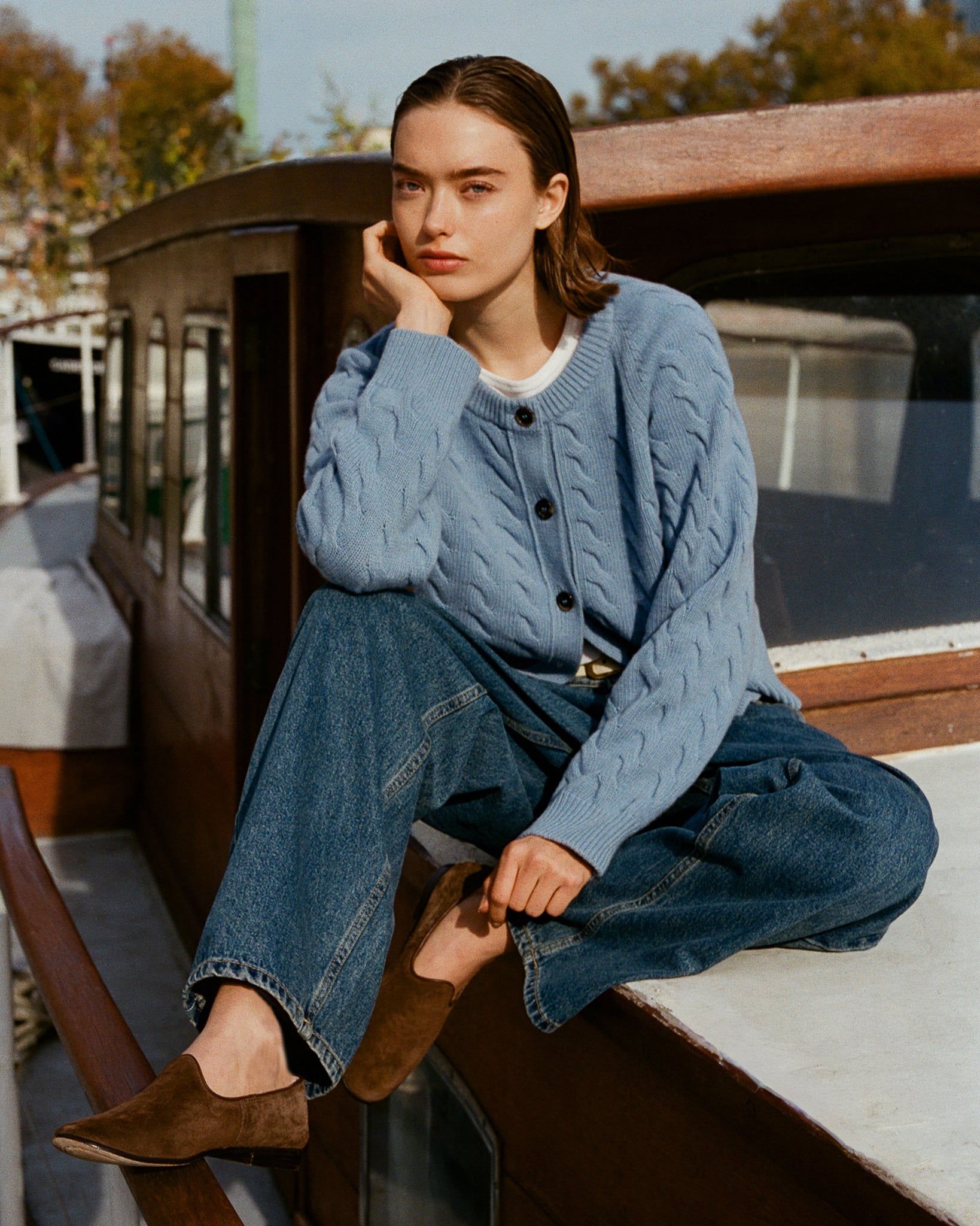 Women's Blue Jean Cable Knit Cardigan