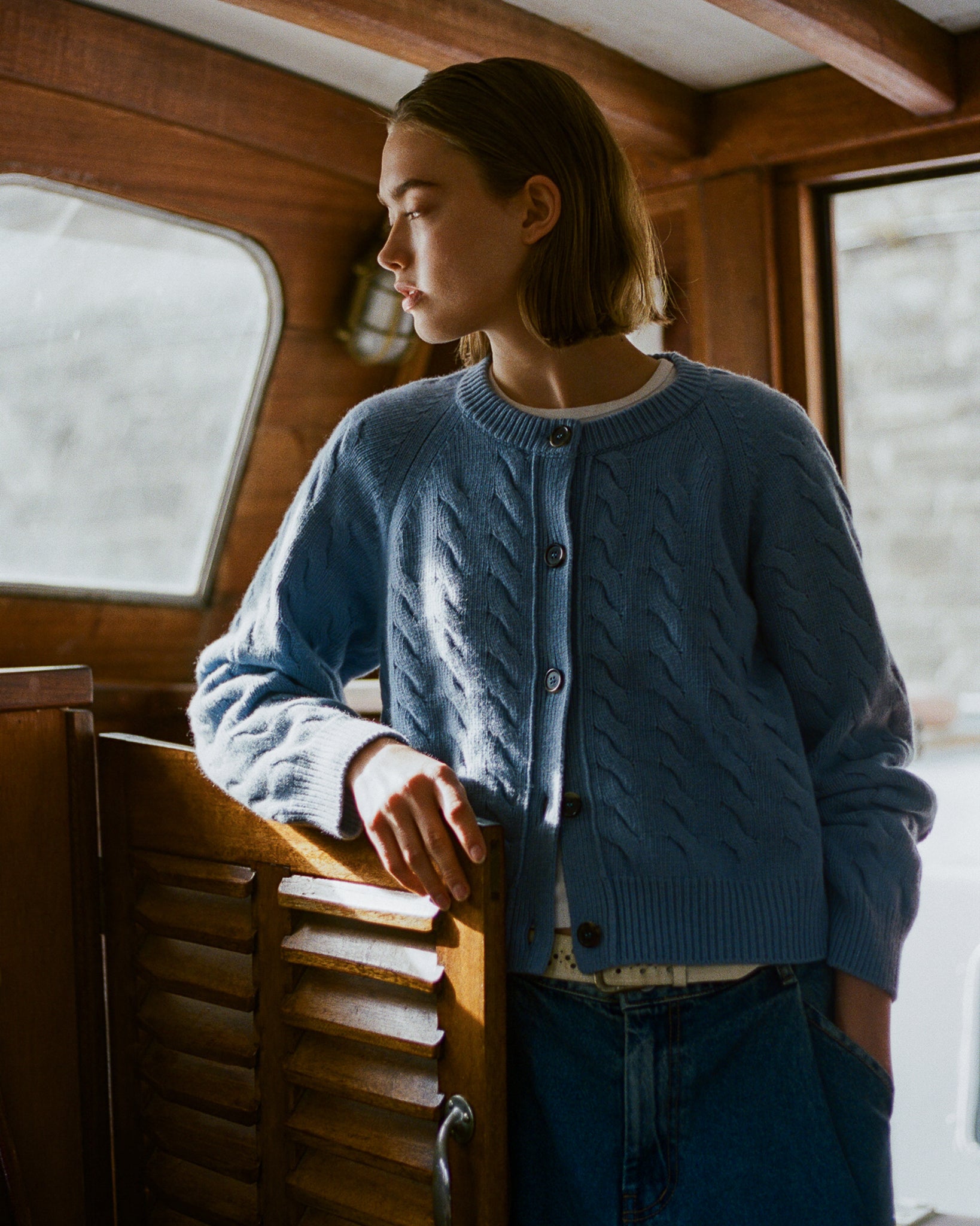 Women's Blue Jean Cable Knit Cardigan