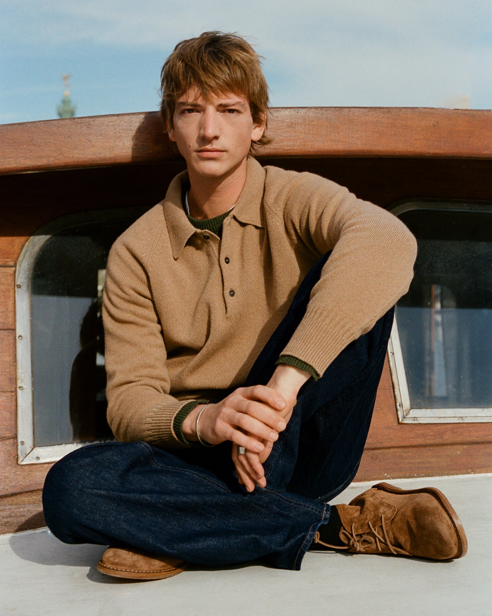 Men's Camel cashmere polo