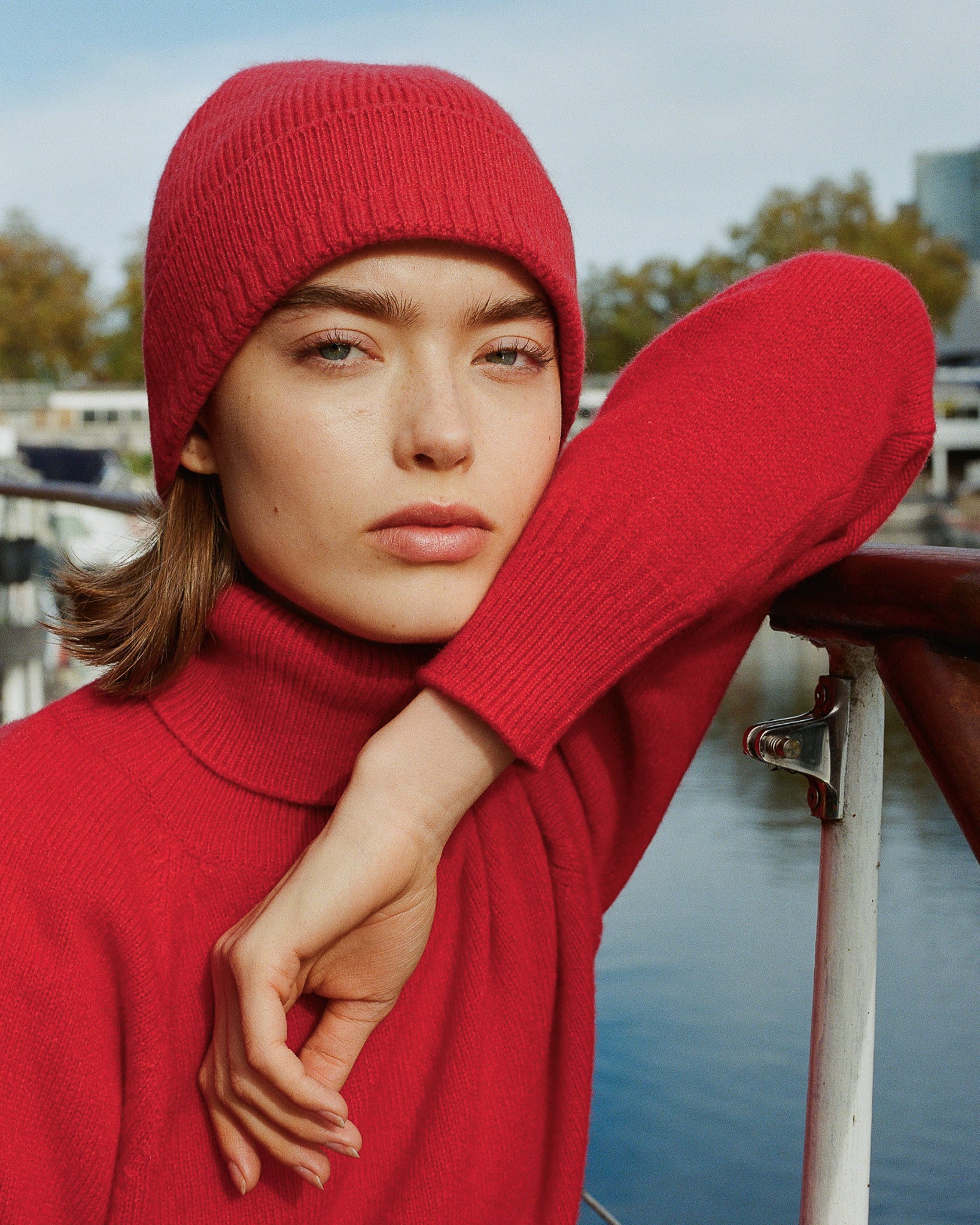 Bonnet en cachemire Rouge Femme